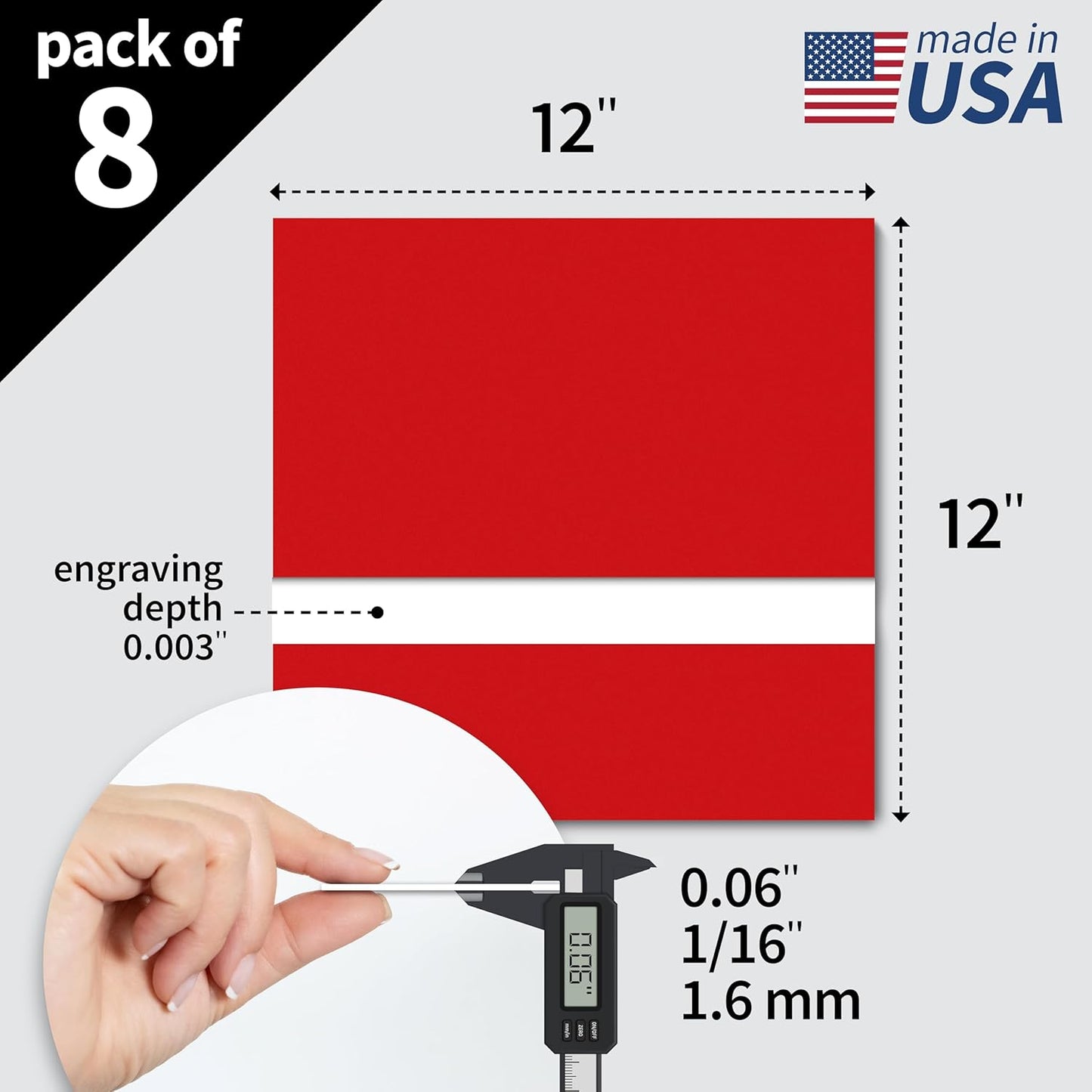 Trotec TroLase | 12"x12"x1/16", 8 Pcs | Red/White | 2 Ply | Modified Acrylic | Laser Engraving Double Color Plastic Sheet | Engraving Blanks for Laser, Saw, Guillotine | Made in USA
