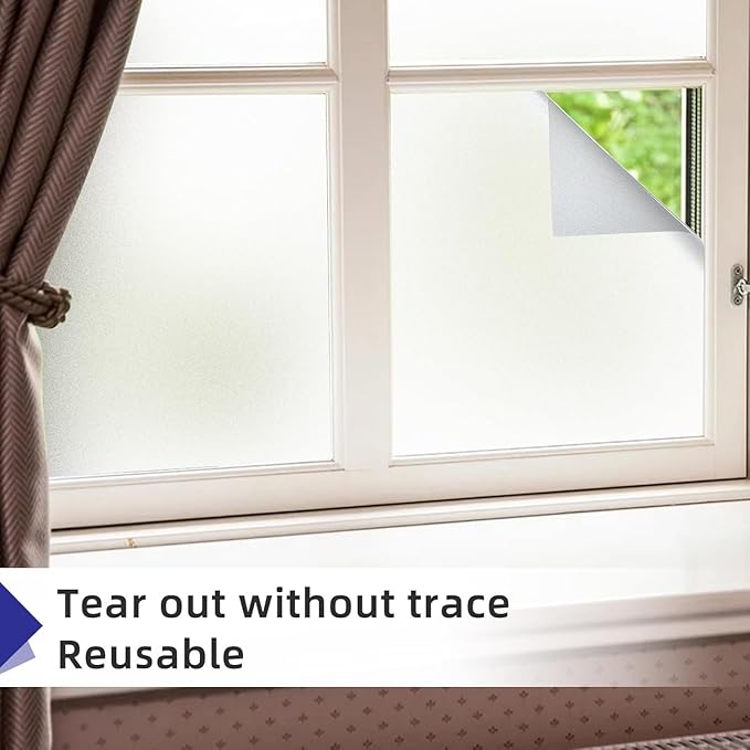 Frosted Glass Window Privacy Film Non-Adhesive Static Cling Bathroom Decorative Stickers Heat Control UV Blocking Opaque Glass Window Coverings Film for Home Front Door Office (35.4 Inch x 19.68 Feet)