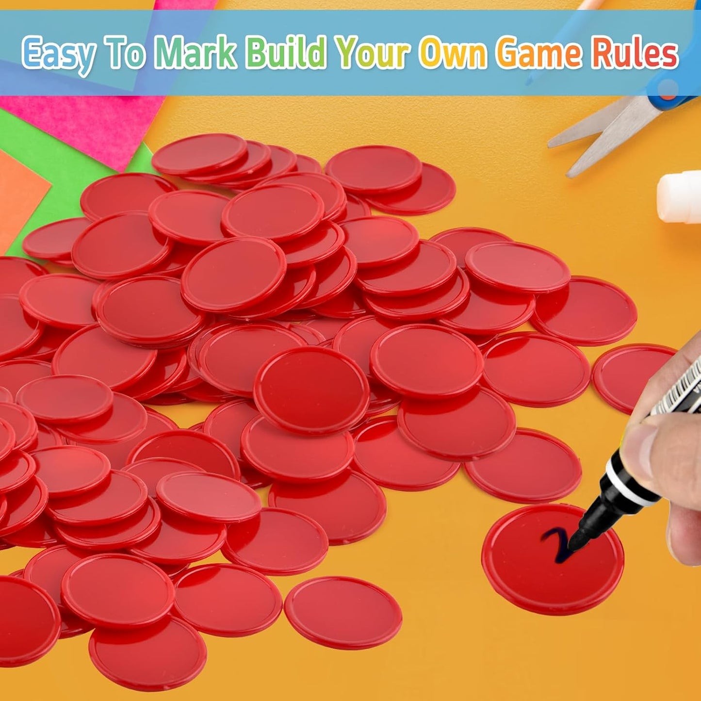 Coopay 1 1/2 Inches Plastic Poker Chips Learning Counters Disks Bingo Chip Counting Discs Markers for Math Practice and Poker Card Game Tokens, Teaching Rewards, 200 Pieces (Red)