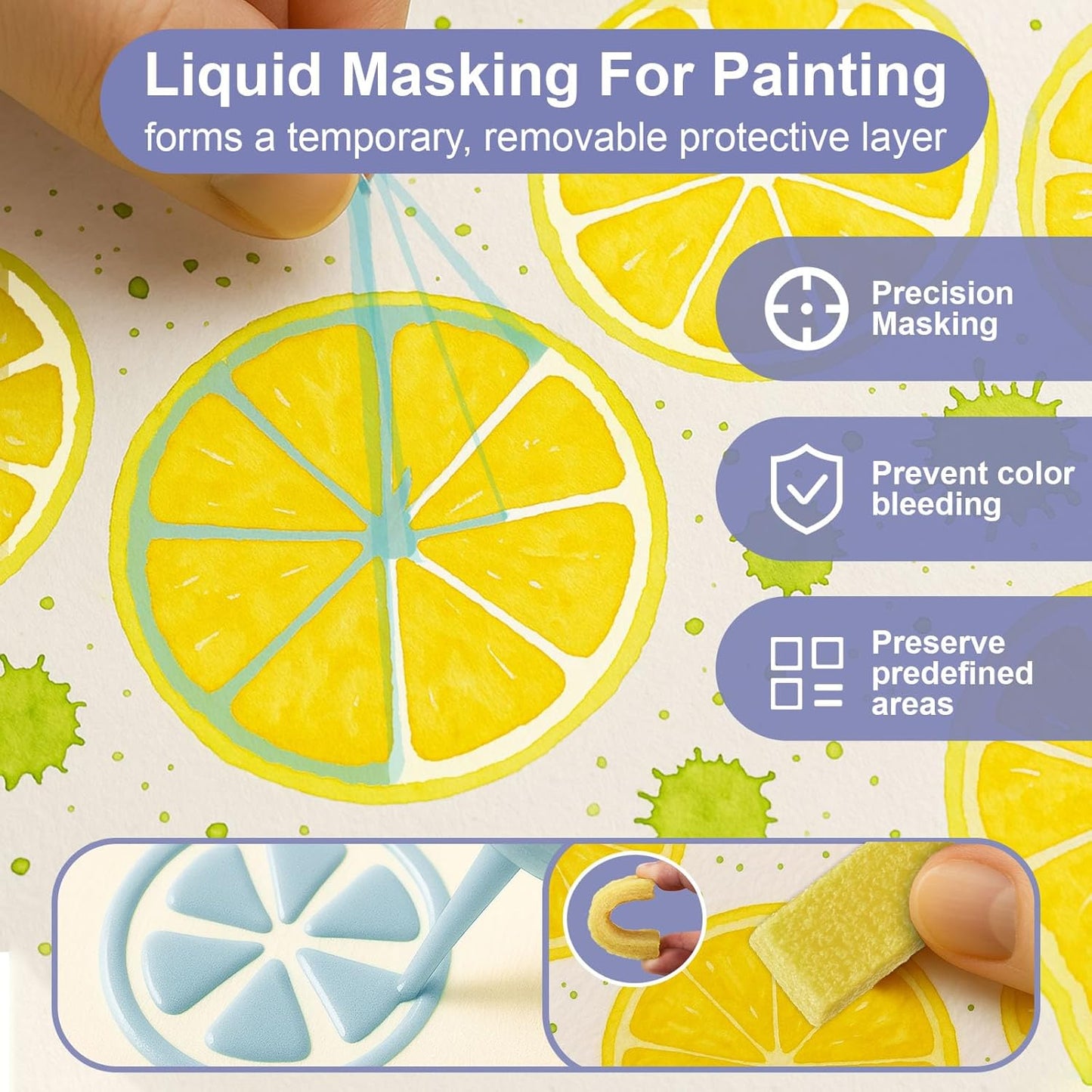 120ml Masking Fluid for Watercolor Painting, Art Watercolor Masking Fluid Precise White Space, Easy Peel-Off, Water Based Latex, for Artists, Beginners, DIY Canvas Protection (Blue)