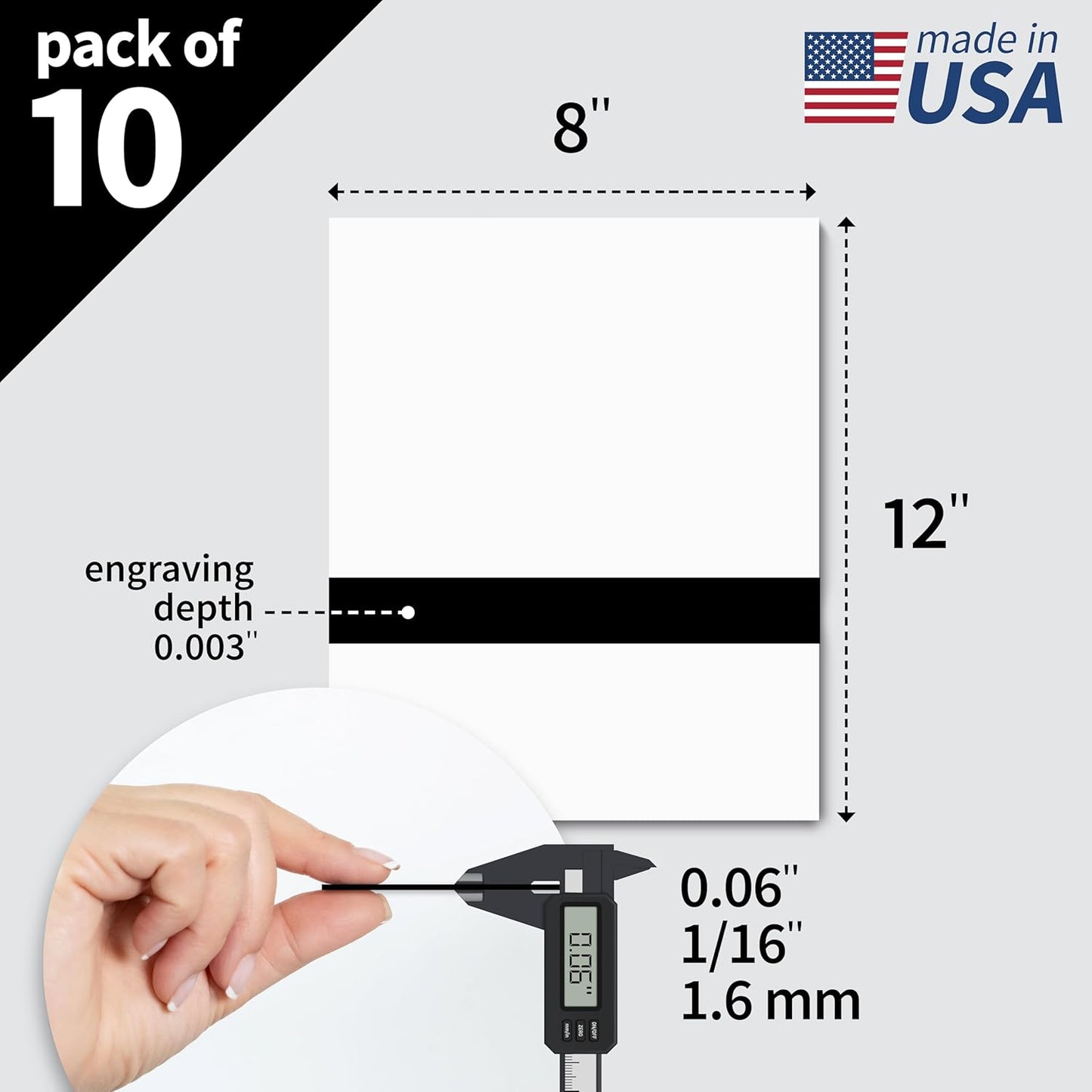 Trotec TroLase | 8"x12"x1/16", 10 Pcs | White/Black | 2 Ply | Modified Acrylic | Laser Engraving Double Color Plastic Sheet | Engraving Blanks for Laser, Saw, Guillotine | Made in USA