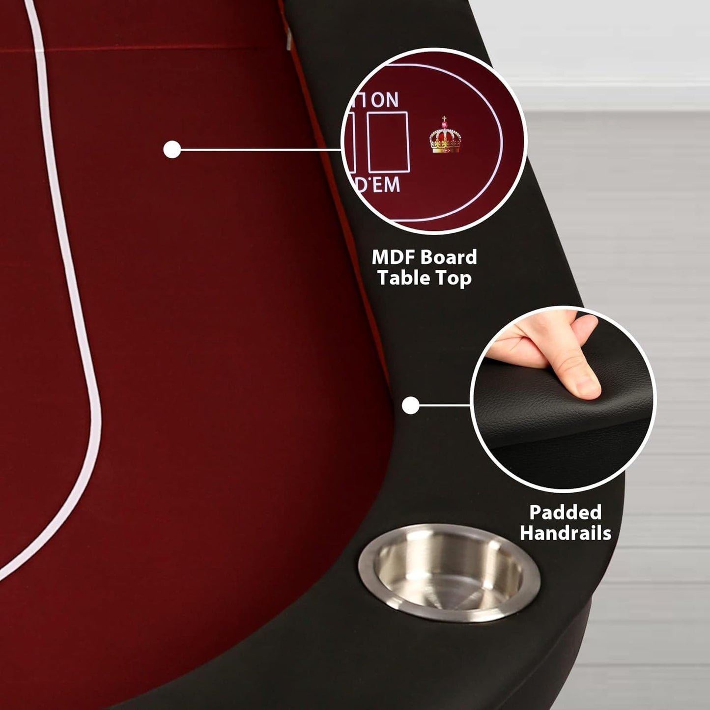 Upgrade 91'' Foldable Poker Table for 10 Players - Large Casino Table with Stainless Steel Cup Holders & Padded Rails - Texas Holdem Board Game Table - Perfect for Texas Casino Leisure Game