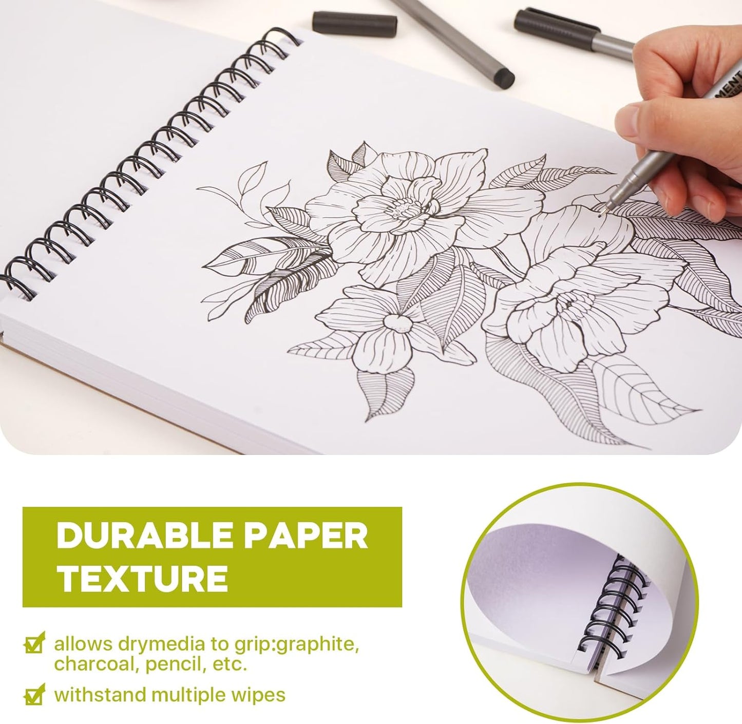 CONDA 9 x 12 Inch Sketchbook, Top Spiral Bound Sketch Pad, 100 Sheets (60 lb/90 GSM), Durable Acid-Free Sketch Paper, Drawing and Sketching Paper for Kids Adult Beginners