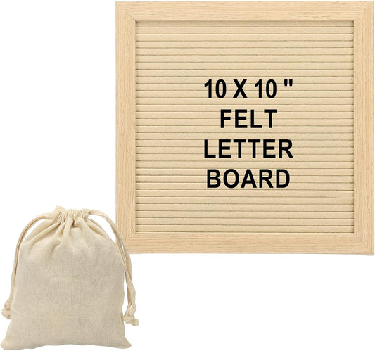 PATIKIL Felt Letter Board, 10x10Inches Khaki Wooden Changeable Message Board with Storage Bag Stand for Kitchen Menu Classroom Farmhouse Decor Notes, White Letter