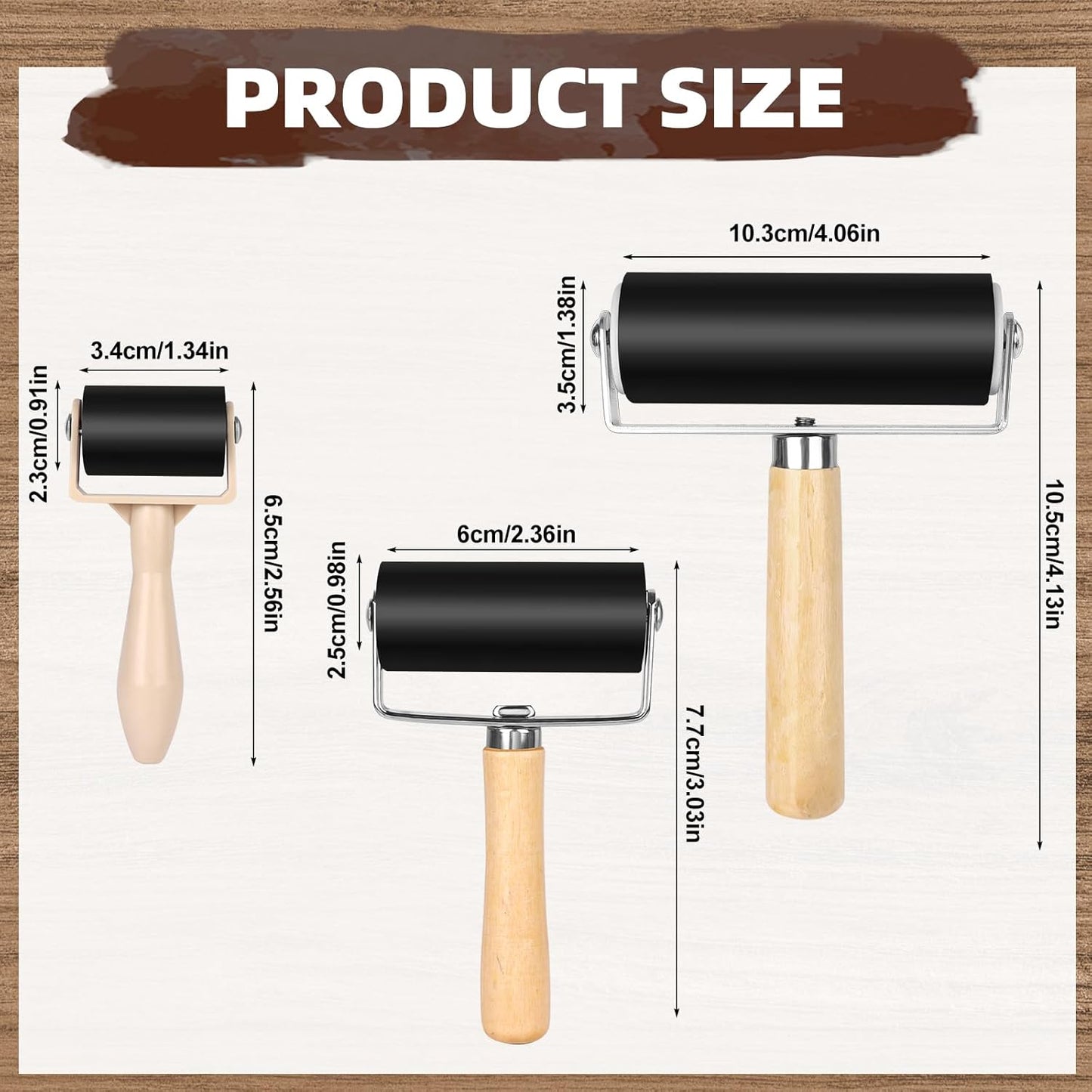 9 Pack Rubber Brayer Roller 1.4/2.4/4 Inch Art Craft Roller Hard Rubber Brayer Rollers for Gluing Printing Printmaking in Application Wallpapers Stamping Oil Painting Scrapbooks