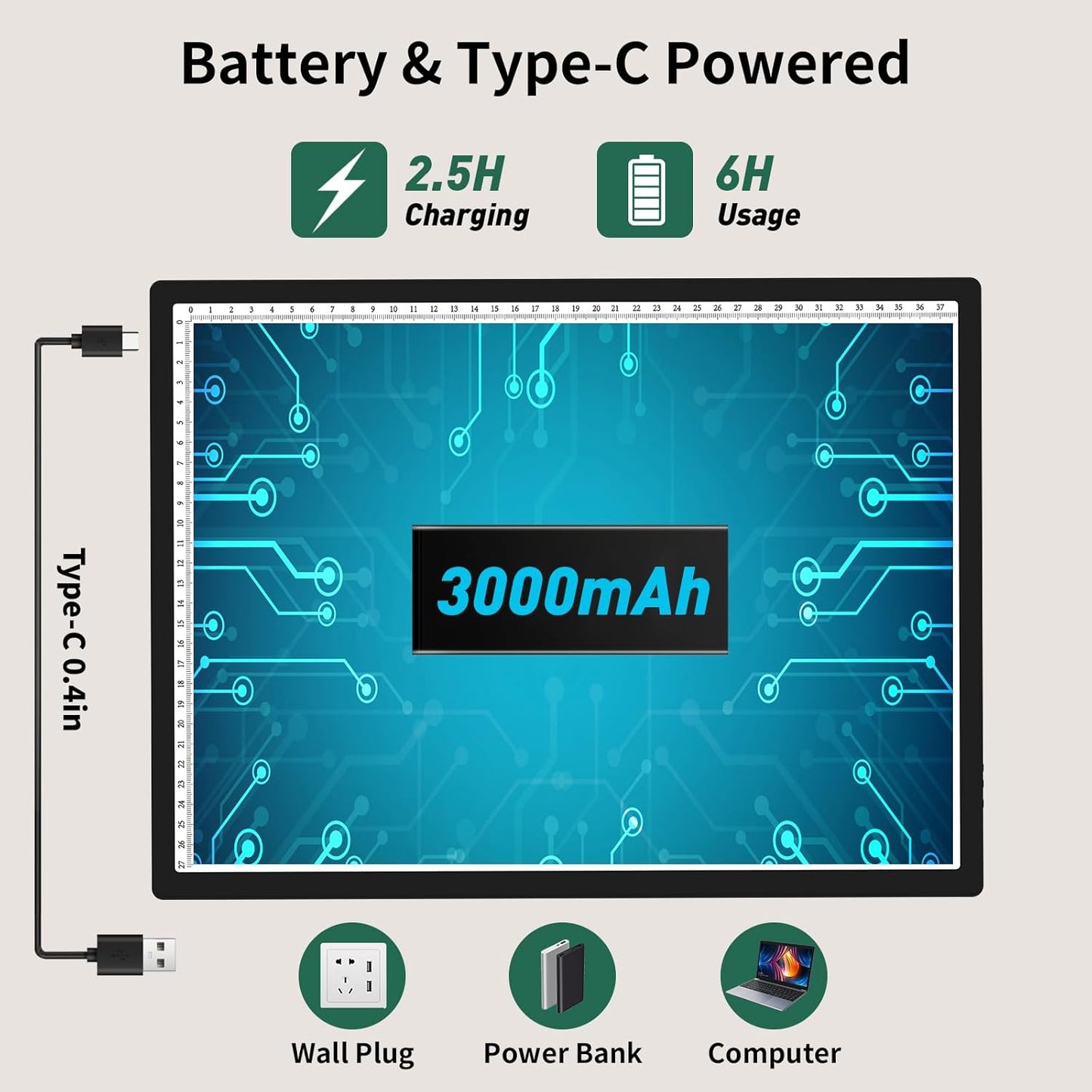 HIUKCOLED A3 Built-in Tilt Stand Light Tracing Box with Carry Bag, 3 Colors/Stepless Dimmable/6-level Brightness Adjustable, Battery Powered LED Light Board for Drawing,Diamond Painting,Sketching