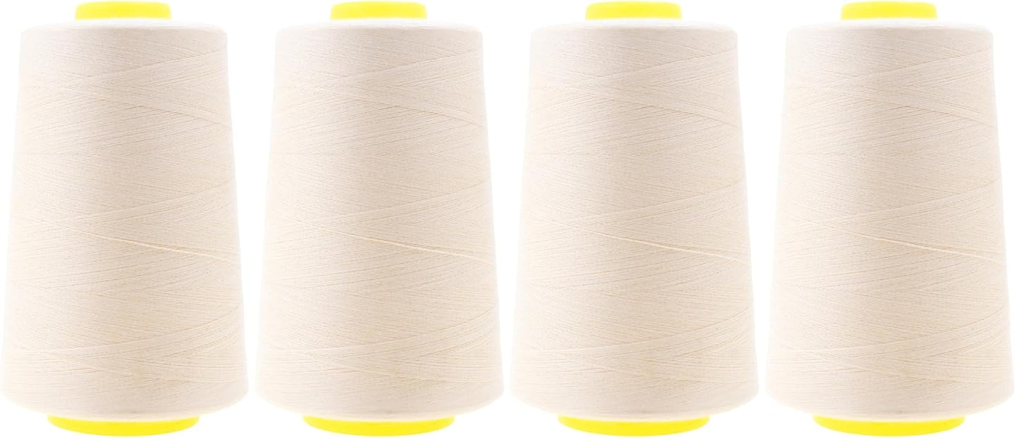 Mandala Crafts 4 Pack of Serger Threads Cones Spools - 40S/2 24000 Yards Polyester Ivory Threads for Sergers Machine and Overlock Quilting Sewing Machine