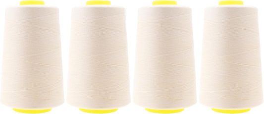 Mandala Crafts 4 Pack of Serger Threads Cones Spools - 40S/2 24000 Yards Polyester Ivory Threads for Sergers Machine and Overlock Quilting Sewing Machine