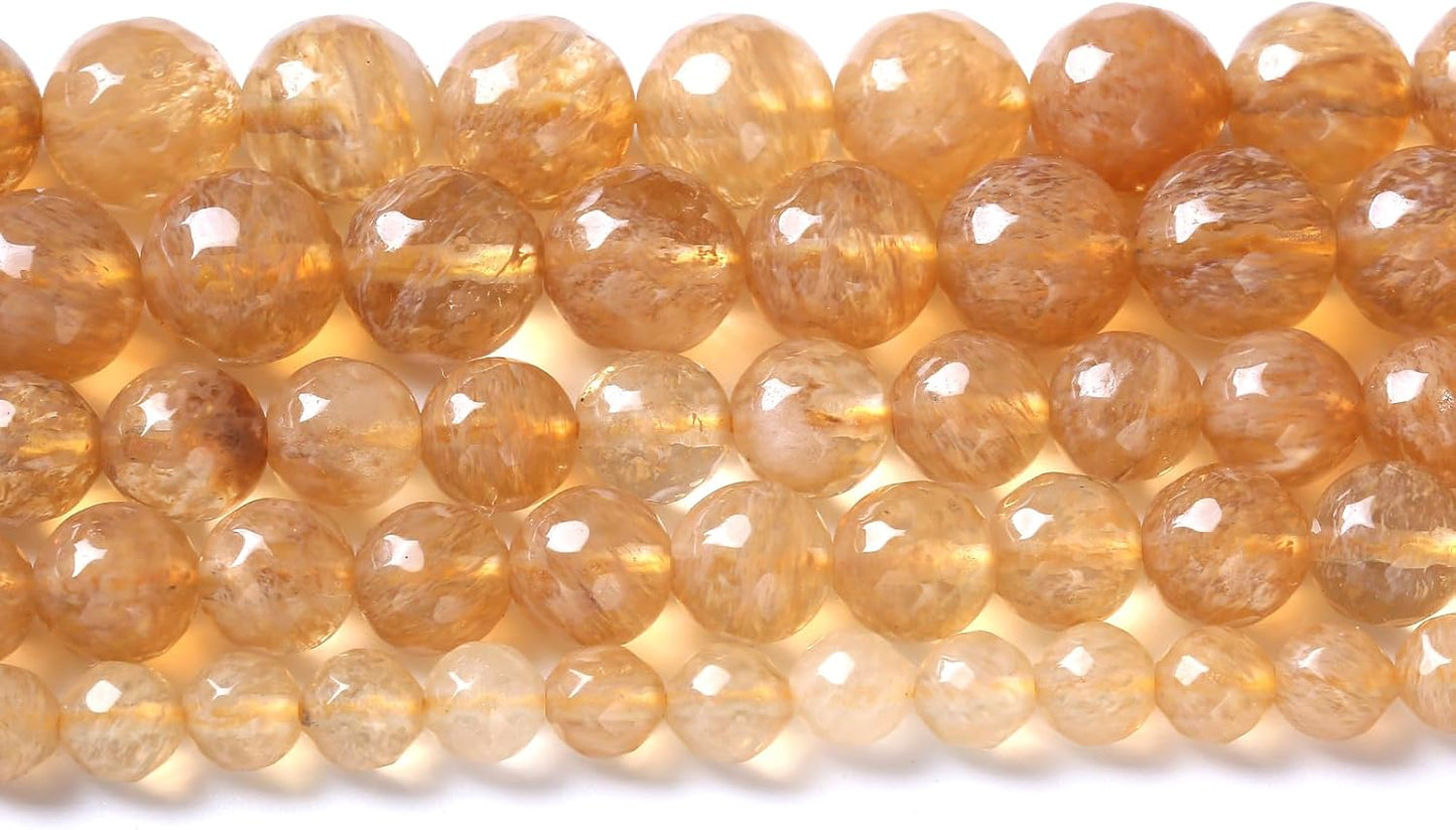 36pcs 10mm Natural Faceted Tea Watermenlon Jade Stone Beads for Jewelry Making Energy Healing Beads DIY Bracelet Necklace Accessories 15" (10mm, Faceted Tea Yellow Jade)