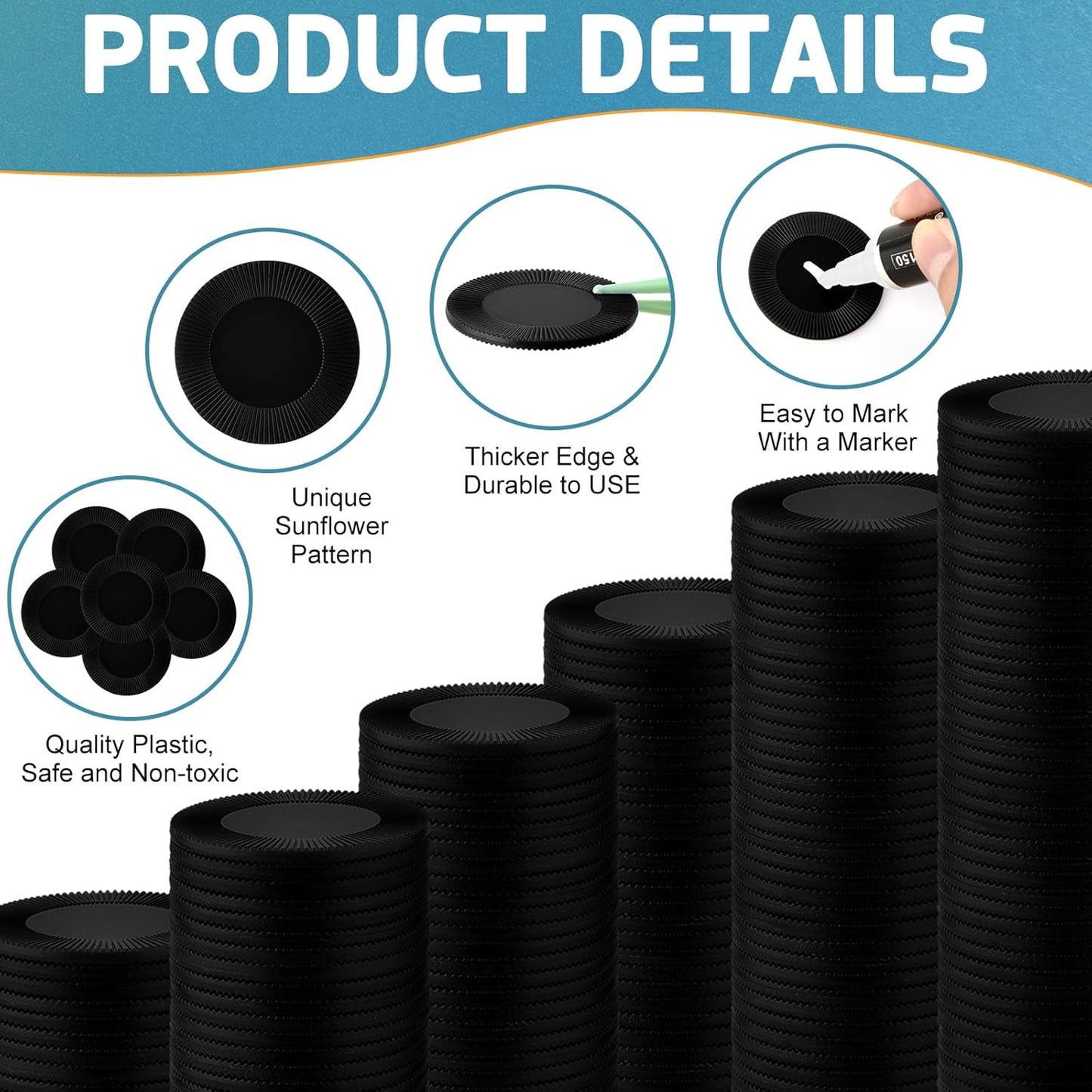 Coopay 500 Pieces Plastic Poker Chips, 1 Inch Bingo Chips Bulk Learning Counters Disks Poker Card Game, Counting Markers for Math Practice, Game Tokens and Teaching Rewards, 25 mm (Black)