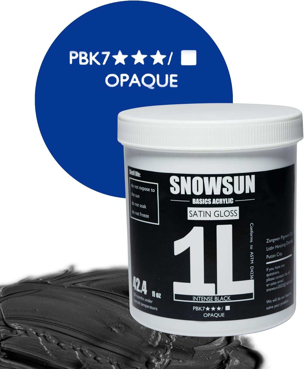 SNOWSUN Large Bulk Acrylic Paint, Basic Charcoal Black Acrylic Paint 1L /42.4 oz, and 25ml*2 Pouch Titanium White, Gloss Non-Toxic Heavy Body Paints - Thick Art Paints for Multi-Surface Canvas Wood Ceramic Fabric Wall- Ideal for Artists & Beginners