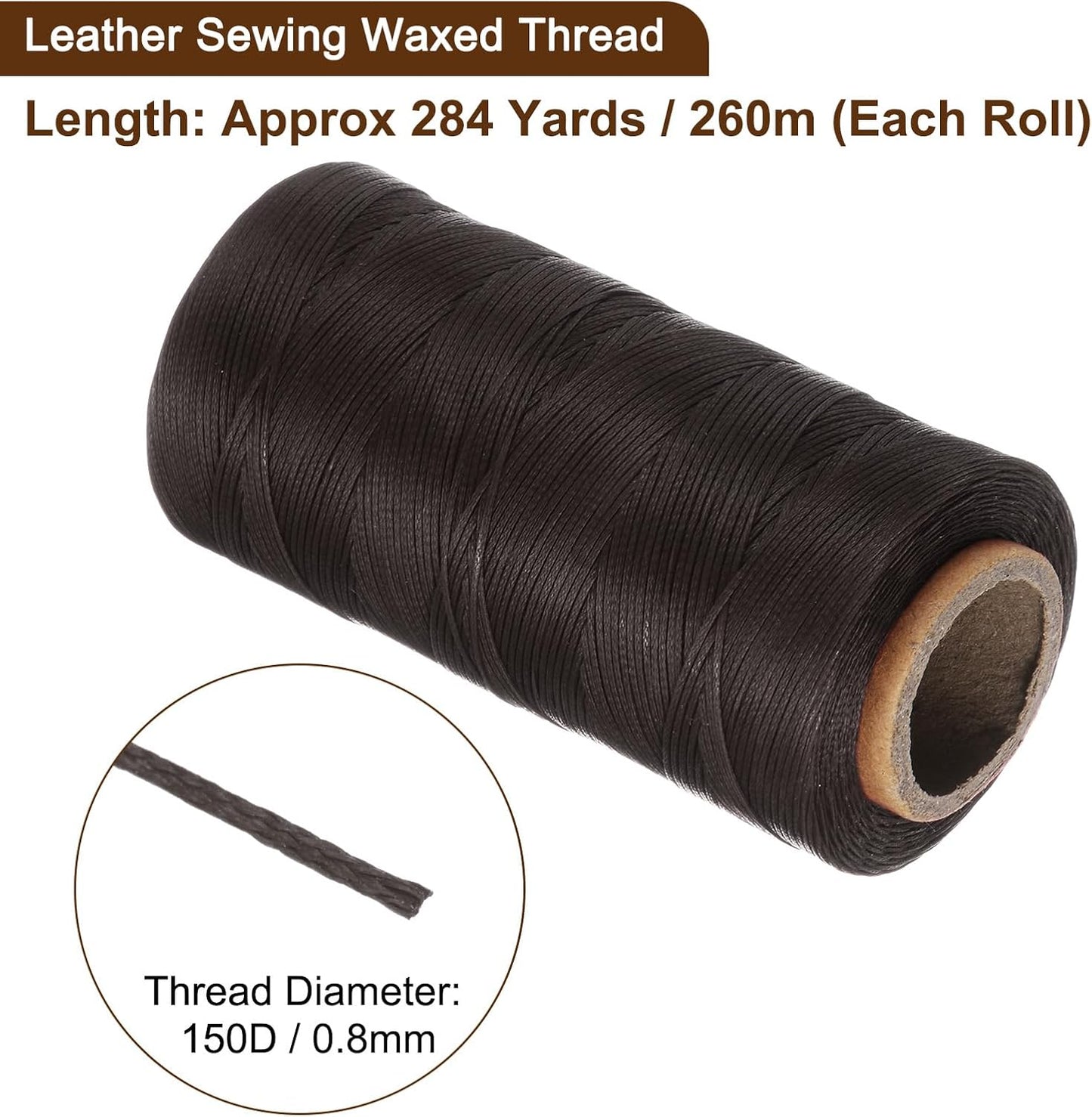 uxcell 150D 0.8mm Flat Waxed Thread 284 Yards Polyester Leather Sewing Waxed String Hand Stitching Waxed Cord for Leather Stitching Sewing Bookbinding DIY Craft Dark Brown