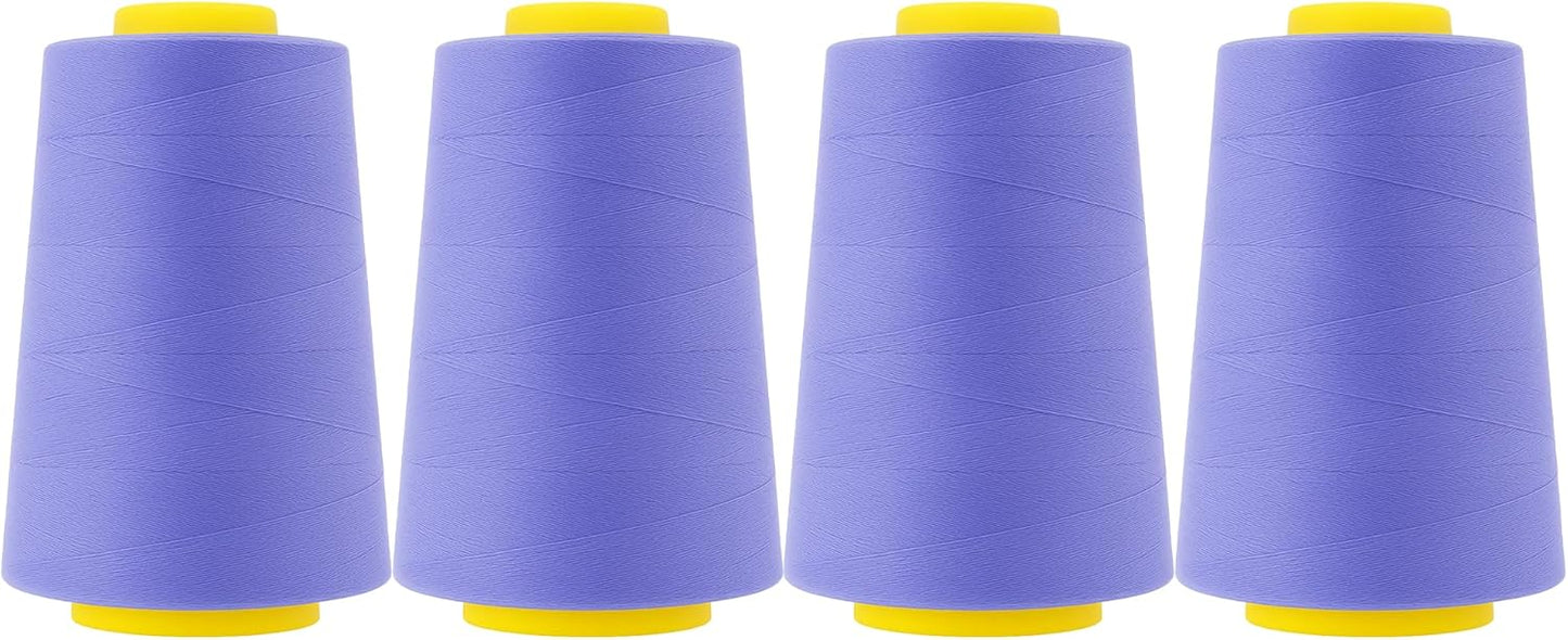 Mandala Crafts 4 Pack of Serger Threads Cones Spools - 40S/2 24000 Yards Polyester Periwinkle Threads for Sergers Machine and Overlock Quilting Sewing Machine