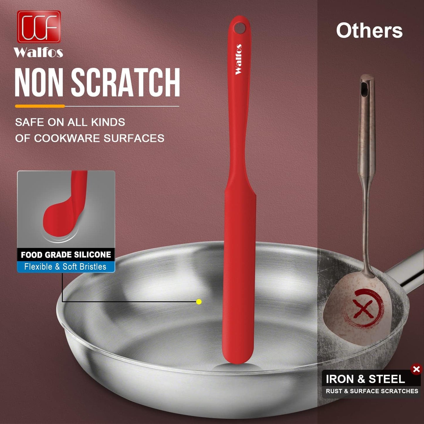 Walfos Silicone Jar Spatula - High Heat Resistant Kitchen Spatulas(450°F）,Cake Cream Butter Spatulas, for Cooking Mixing -BPA Free and Dishwasher Safe Mixing Batter Scraper Spatula, Red(2pcs)