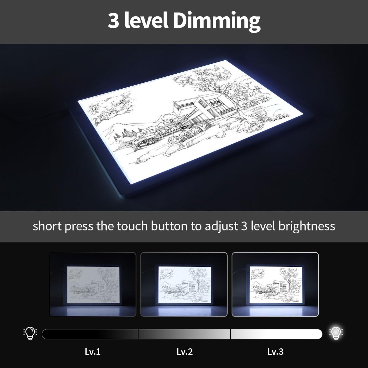 Zocelight A4 Light Box for tracing,Ultra-Thin Magnetic led Light pad for Diamond Painting,3 Level dimming Copy Board for Drawing,Sketching,Tattoo,Light Board for Artists,X-ray Viewing,Weeding Vinyl