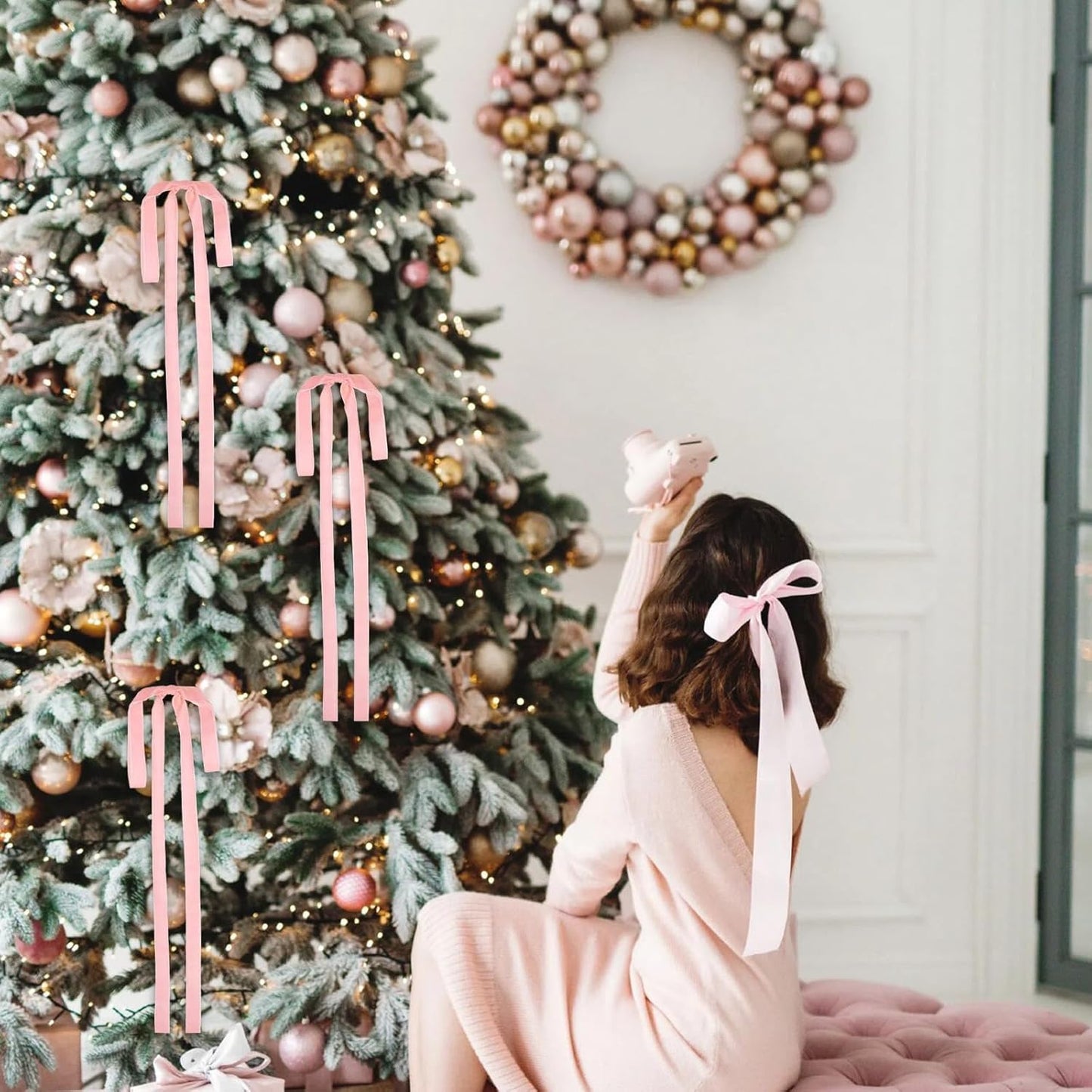 15 Yards Velvet Ribbon 1-1/2 Inch Single Face Pink Velvet Ribbon Spool Prefect for Wedding, Ribbons for Gift Wrapping, Christmas Tree Ornaments Wreath Hair Bows, Ribbons for Crafts