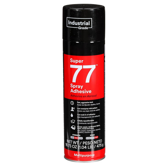 3M Super 77 Multipurpose Permanent Spray Adhesive Glue, Paper, Cardboard, Fabric, Plastic, Metal, Wood, Net Wt 16.75 oz
