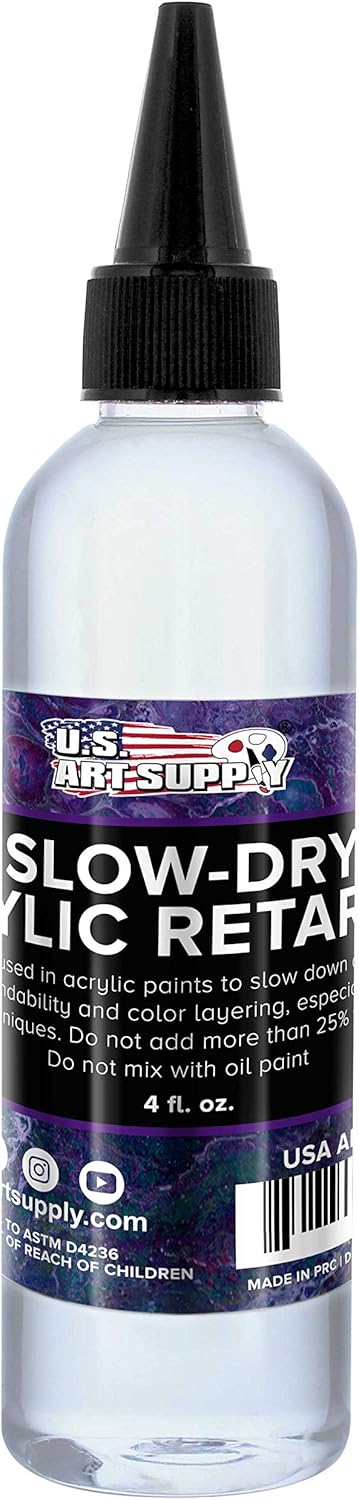U.S. Art Supply Acrylic Retarder Liquid - 4-Ounce - For Slowing Dry Times of Acrylic Paint for Pouring - Gives you more working time with your Pour