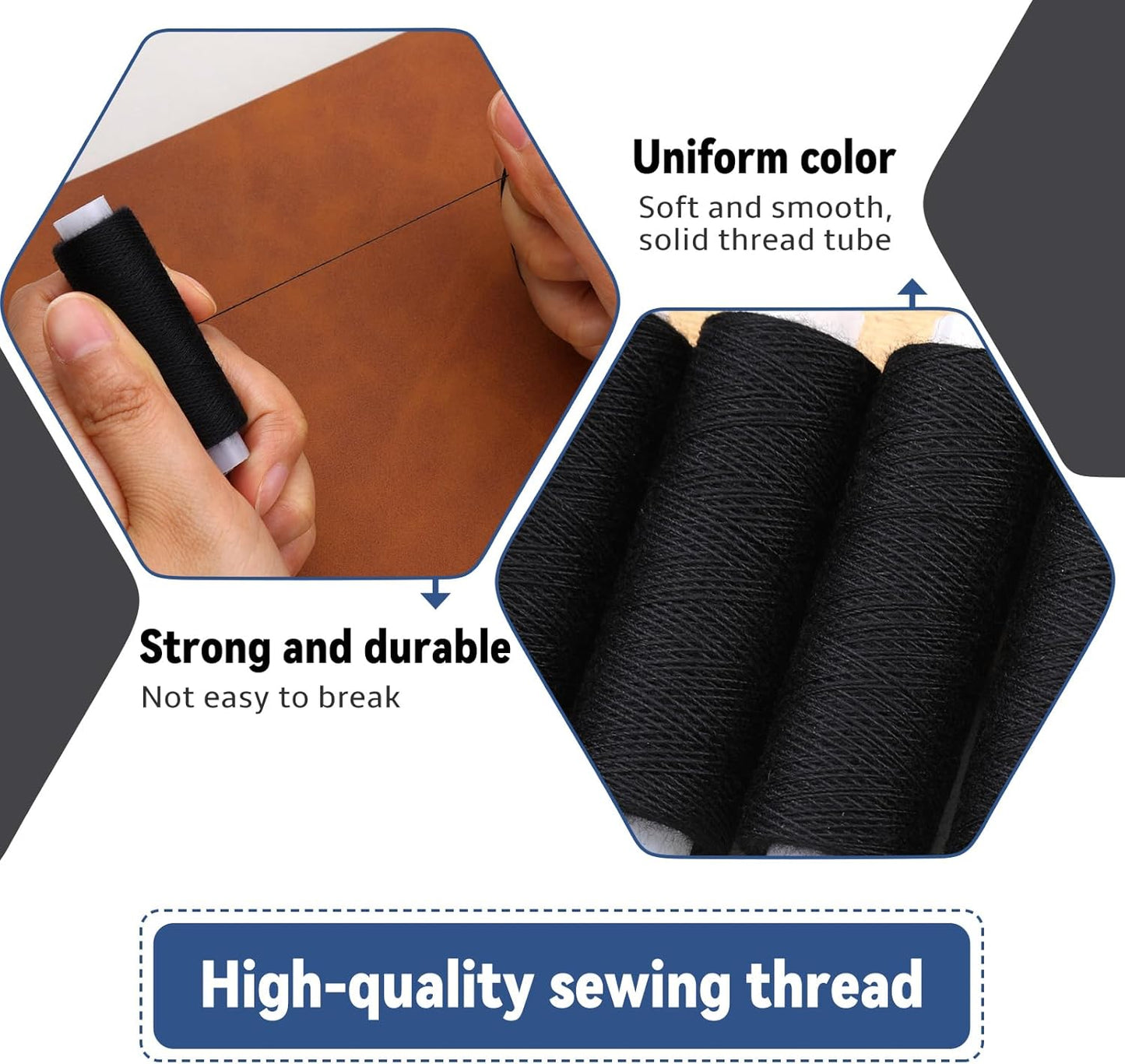 Bupete 2 Rolls Black Thread for Sewing, 200 Yards Each Roll Sewing Thread, Polyester Threads for Sewing Machine Embroidery Hand Stitching