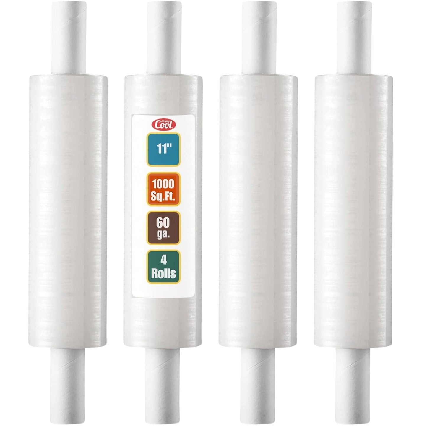 Stretch Wrap with Handle Industrial Strength 4 Pack 11" x 1000 Ft 60 Gauge Thick (15 Micron) Shrink Wrap Roll for Moving Supplies, Furniture, Pallets, Plastic Wrap for Packing, Heavy Duty Stretch Film