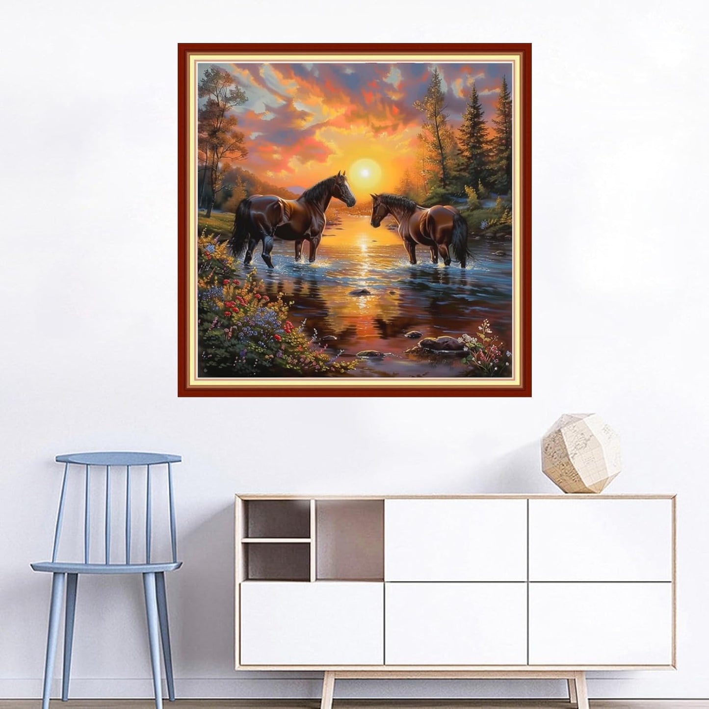 Joyhoor Cross Stitch Kits for Beginners Stamped Cross-Stitch Supplies Needlework preprint Embroidery Kits for Adults DIY Needlepoint Kits Embroidery Patterns 11CT-Sunrise Couple Steed 18x18 inchs