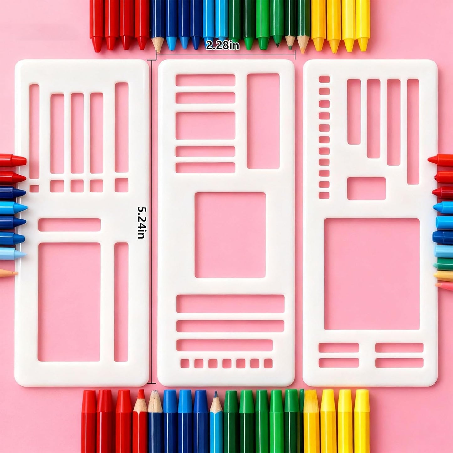 3 Pcs Journal Stencil Set – Reusable Flexible Templates for Dotted Journals & Planners, Drawing & Lettering Aids for DIY Checklists, Calendars, Scrapbooking & Daily Tracking (B)