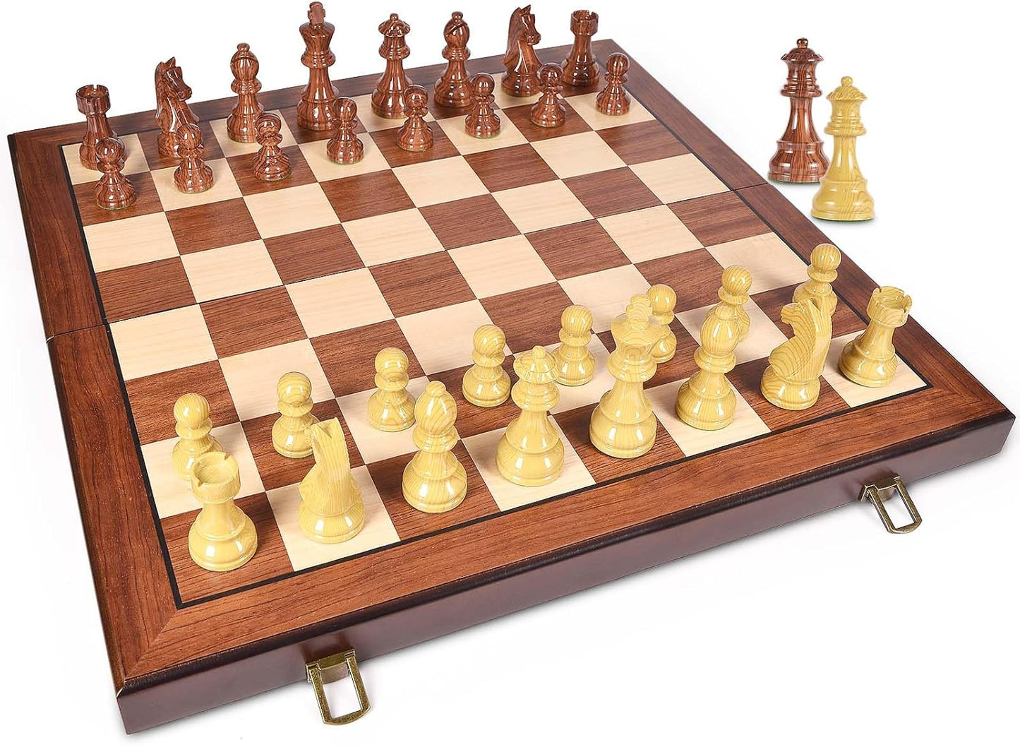 AMEROUS 20'' x 20'' Wooden Chess Set with High Polymer Weighted Chess Pieces / 3.75'' King / 2 Extra Queens/Larger Size Folding Board, Chess Board Game for Adults