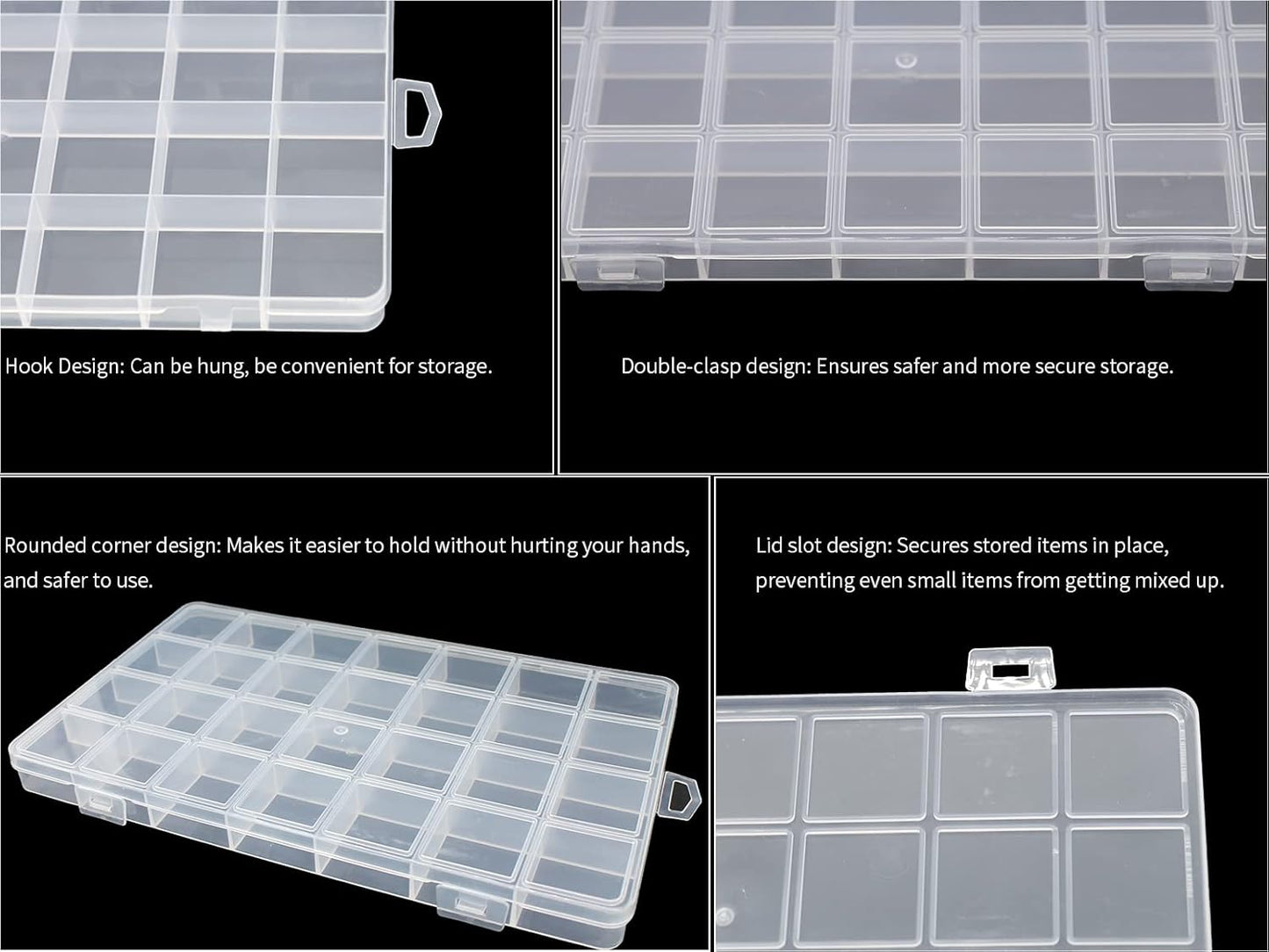 4Packs 28 Grids Bead Organizer Plastic Organizer Box with Fixed Dividers-Jewelry, Accessories, and Small Parts Container Clear Box for Jewerly Beads, Sewing, Drawing