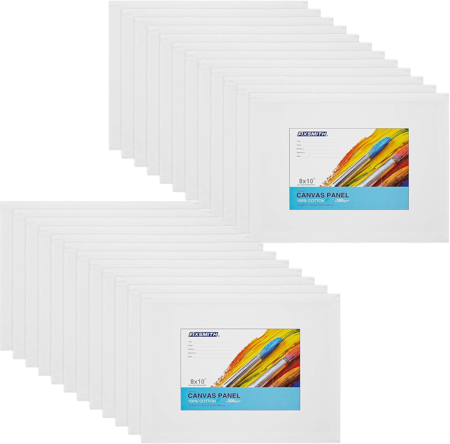 FIXSMITH Canvas Boards for Painting 8x10 Inch, Super Value 24 Pack Paint Canvases, White Blank Canvas Panels, 100% Cotton Primed, Painting Art Supplies