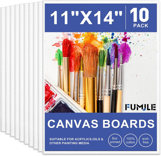 FUMILE Canvases for Painting 11x14 Inch 10 Pack, Canvas Boards for Painting Primed Acid Free Blank Canvas Panels for Oil Paint, Watercolor, Acrylic Paint, Gouache and Tempera.