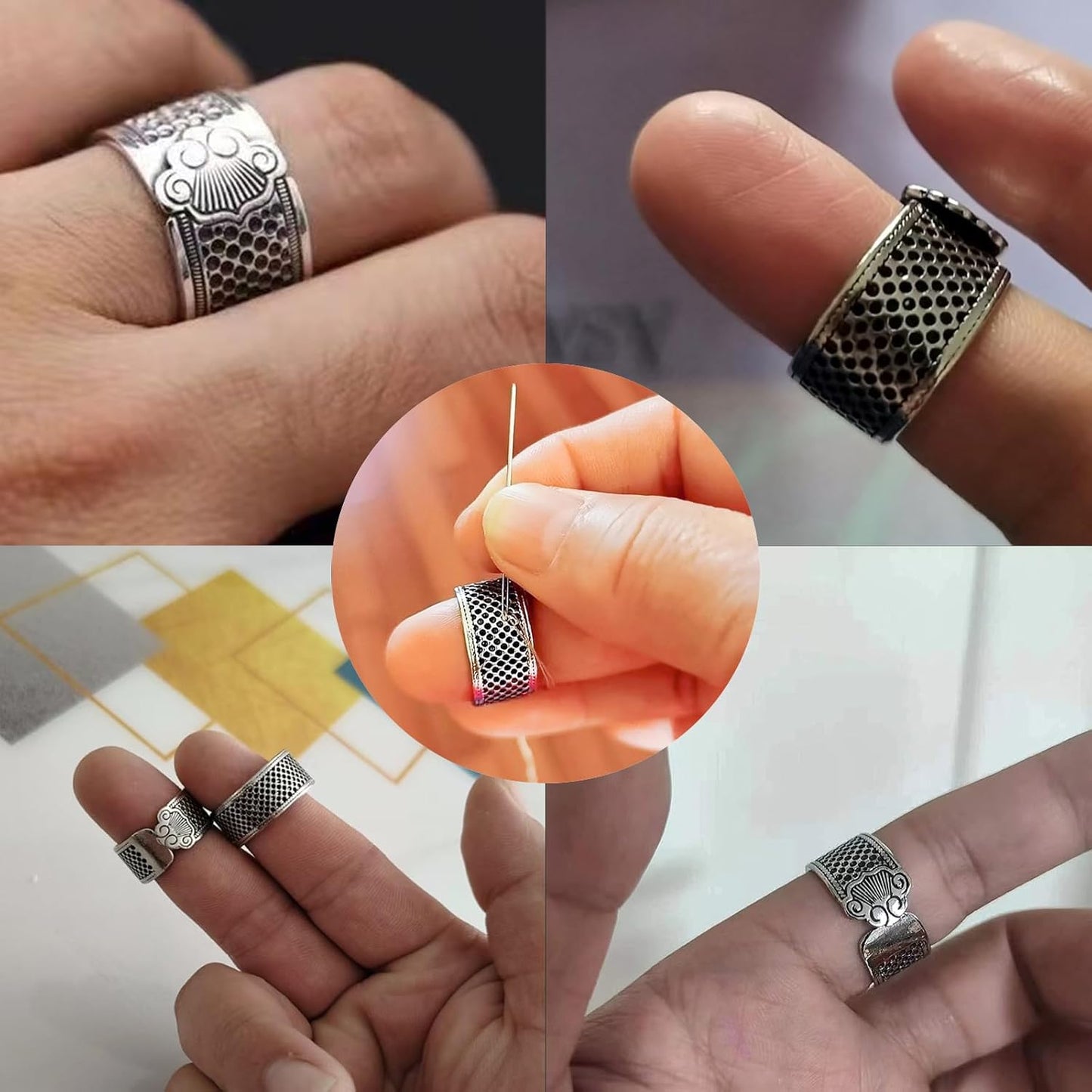 Lilaly 3 Pcs Thimble Metal Sewing Thimble Thimbles for Hand Sewing Sewing Finger Protector Sewing DIY Tool