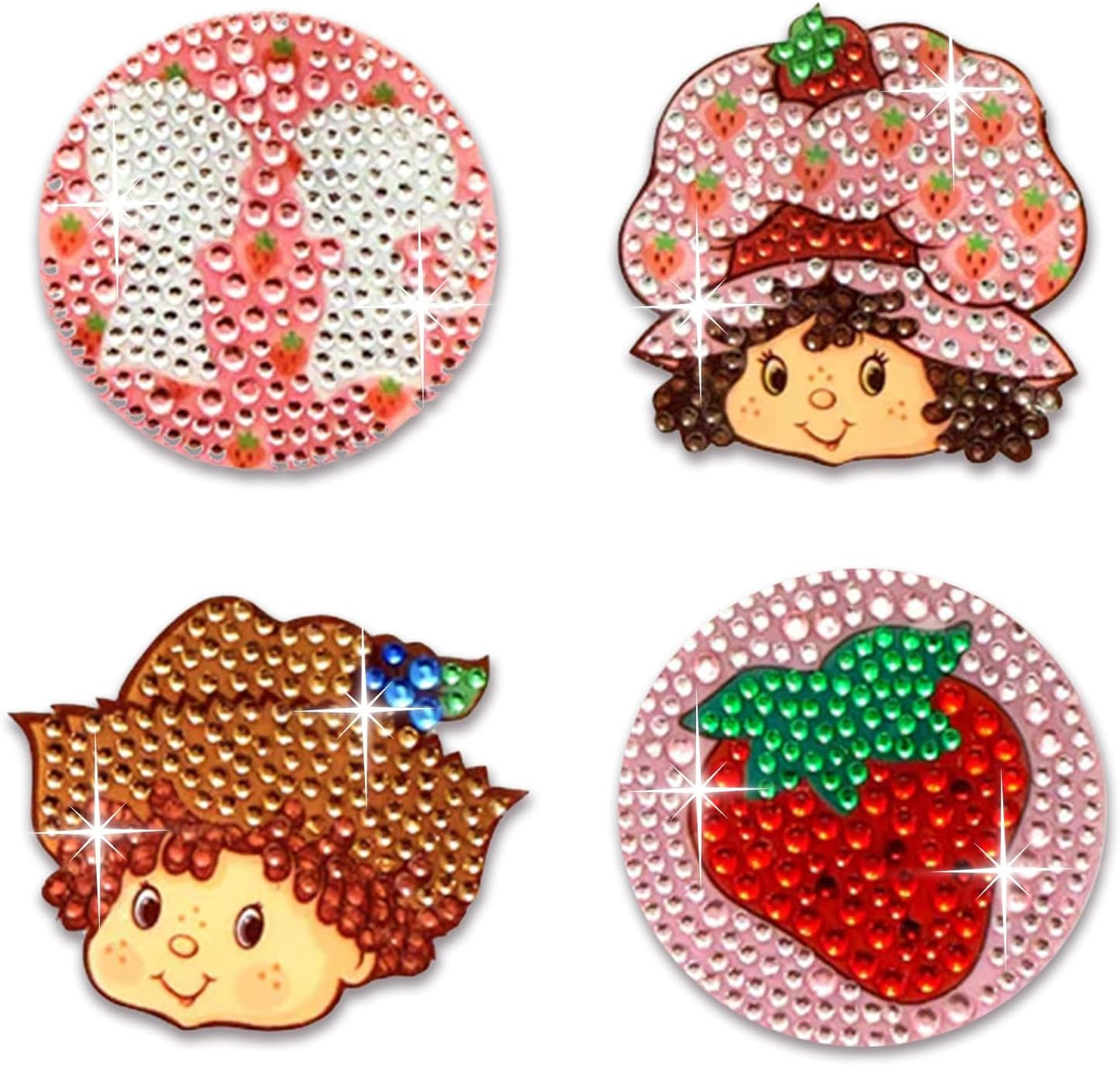 StickerBeans® Rhinestone Stickers BOY Meets Girl® x Strawberry Shortcake® 4-Pack, 2” x 2” Sparkly Cut-to-Shape Adhesive for Collecting, Trading, Scrapbooking, Laptops, Phone Cases for Kids & Teens