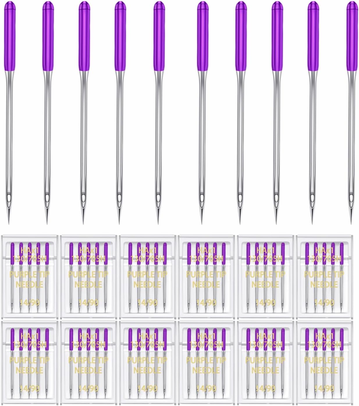 HONEYSEW 60 Pieces Sewing Machine Needles Universal Regular Point Machine Needles for Home Sewing Machine Compatible with Singer, Brother and Old Sewing Machine (Purple, Size 14-60PCS)