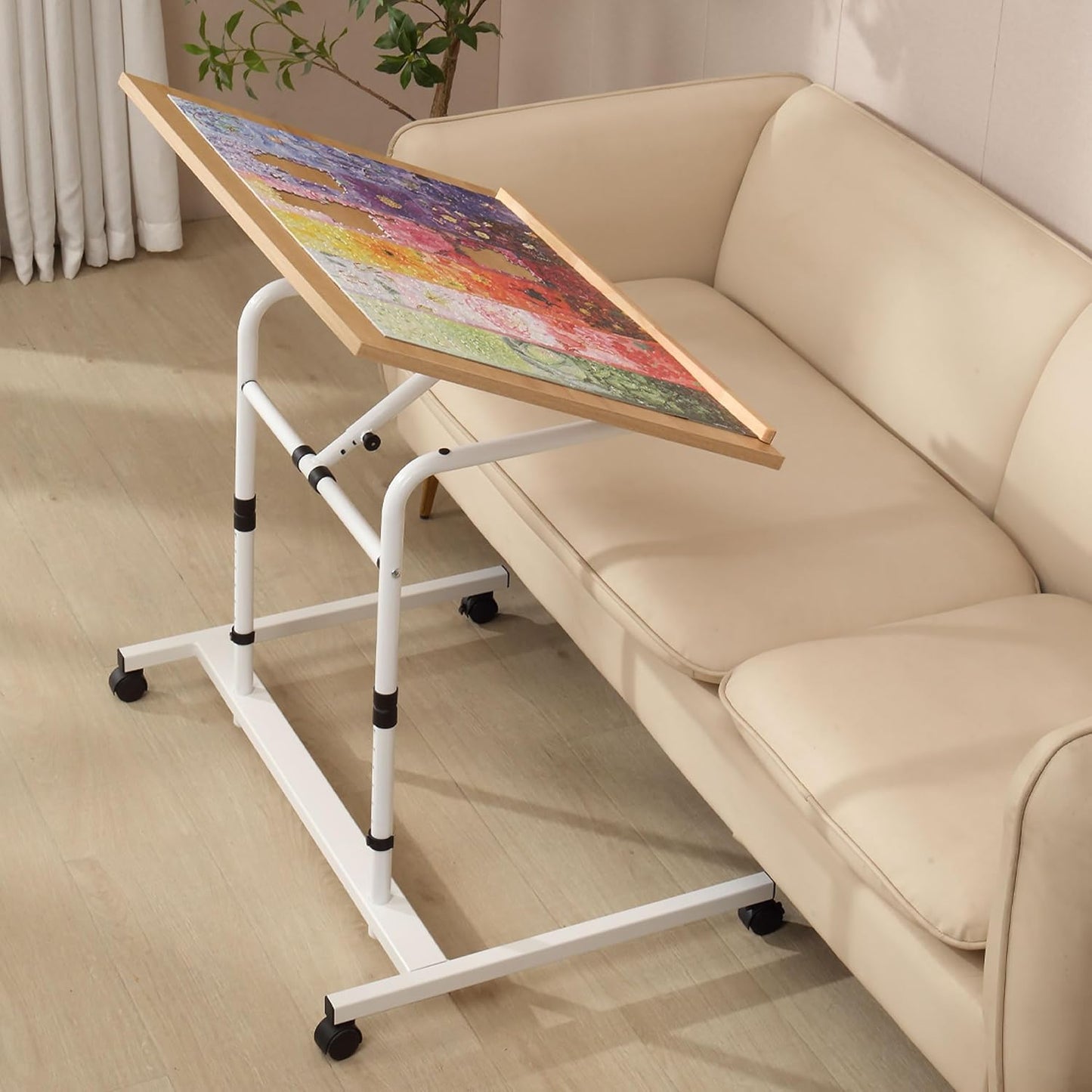 1000 Piece Tilting Jigsaw Puzzle Table with Legs, 31.1''x21.4'' Angle and Height Adjustable Puzzle Board Tabletop with Wheels (Puzzle Board Not Included)