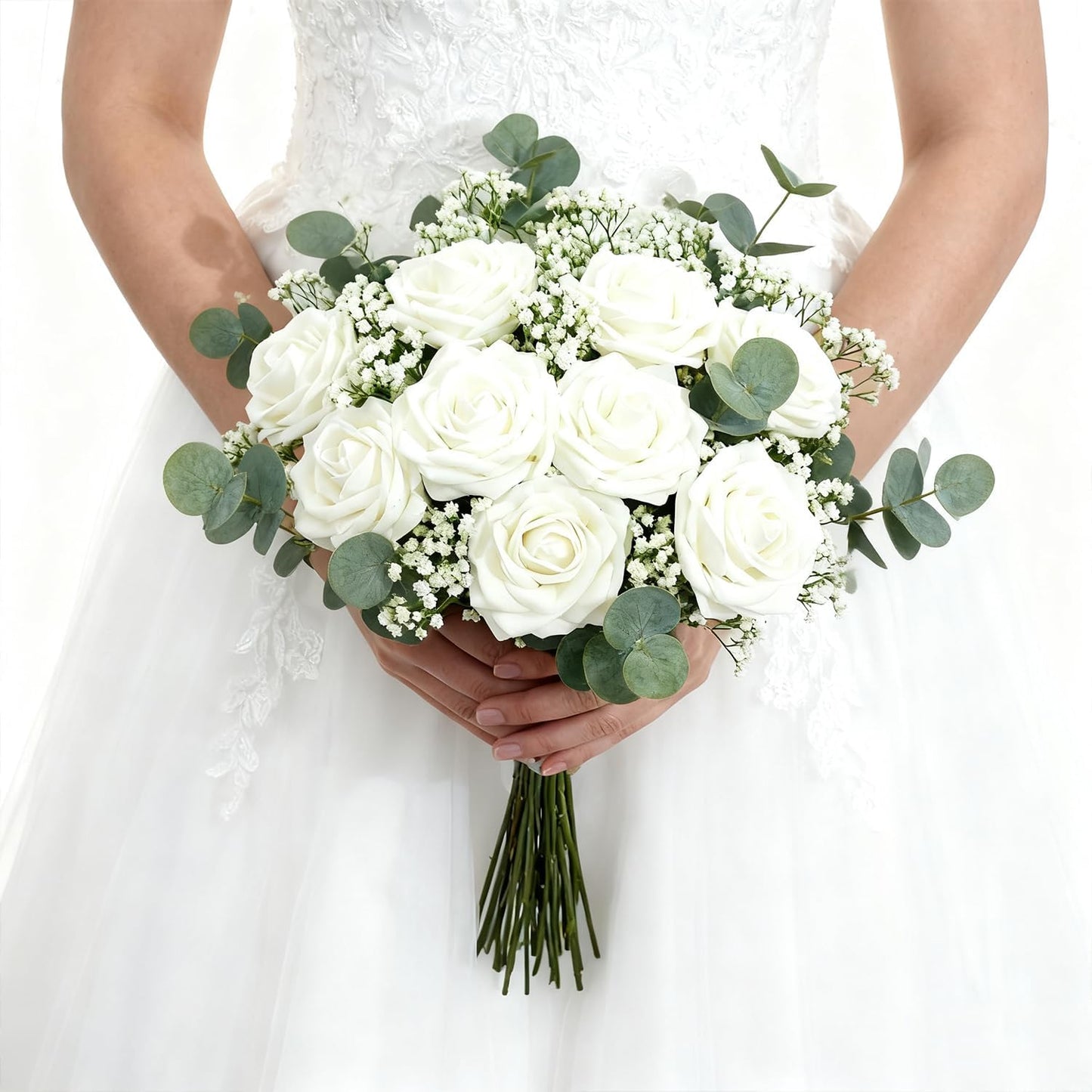 Artificial Flowers Foam Fake Roses 25pcs White Roses with Stems for Home Decor DIY Wedding Bouquets Party Bridal Shower Centerpieces Faux Flower Arrangements Tables Decorations