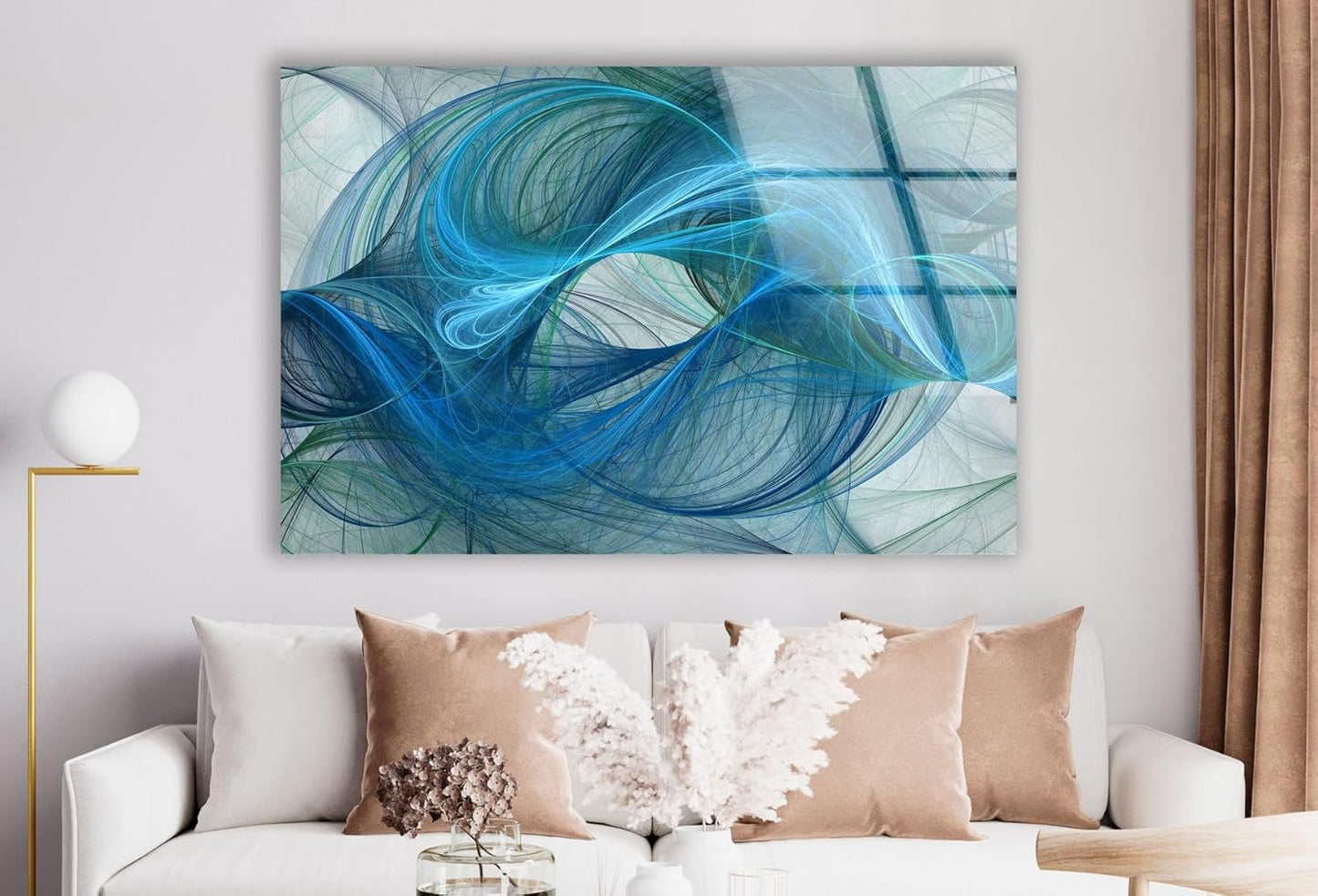 My Photostation.com Round 24'' Blue Energy Abstract Wall Art – Fluid Motion Glass PrintTempered Glass Printing Wall Decor Large Wall Art Wall Hangings