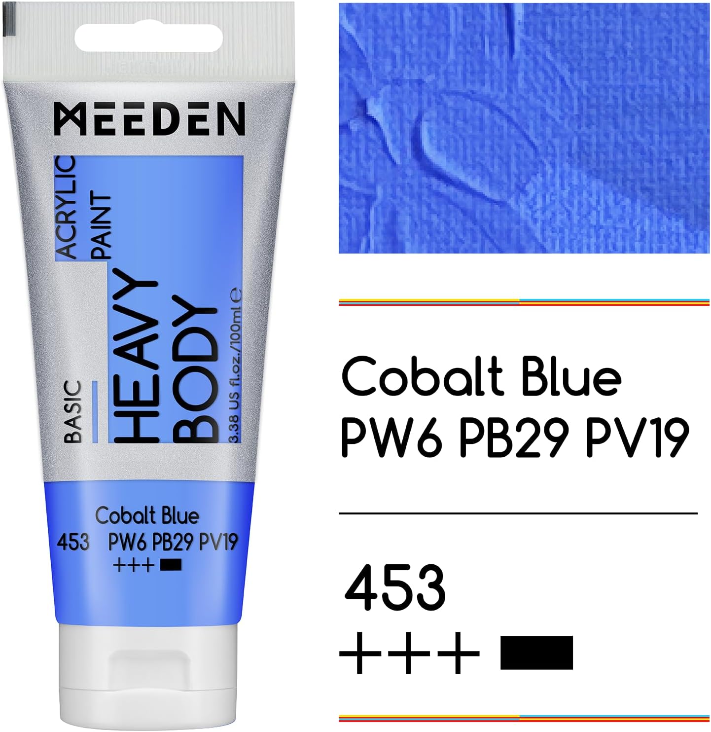 MEEDEN Acrylic Paint Cobalt Blue: 100ml/3.38oz Heavy Body Acrylic Paint Tube Bundled with Additional Titanium White Color for Art Craft Painting