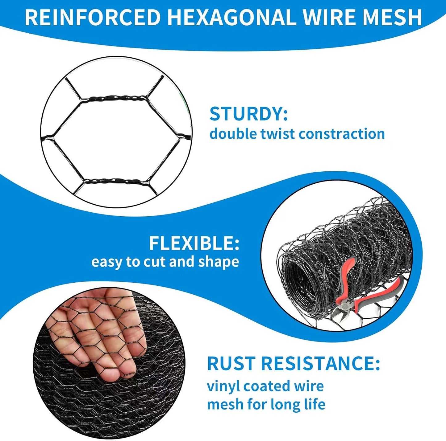 48'' x 150' Black Chicken Wire Mesh Fence, 20 Gauge Galvanized Poultry Netting and 1 inch Garden Mesh Fence Roll, Chicken Wire for Floral Arrangements/Crafts/Farm/Livestock/Pet Protection