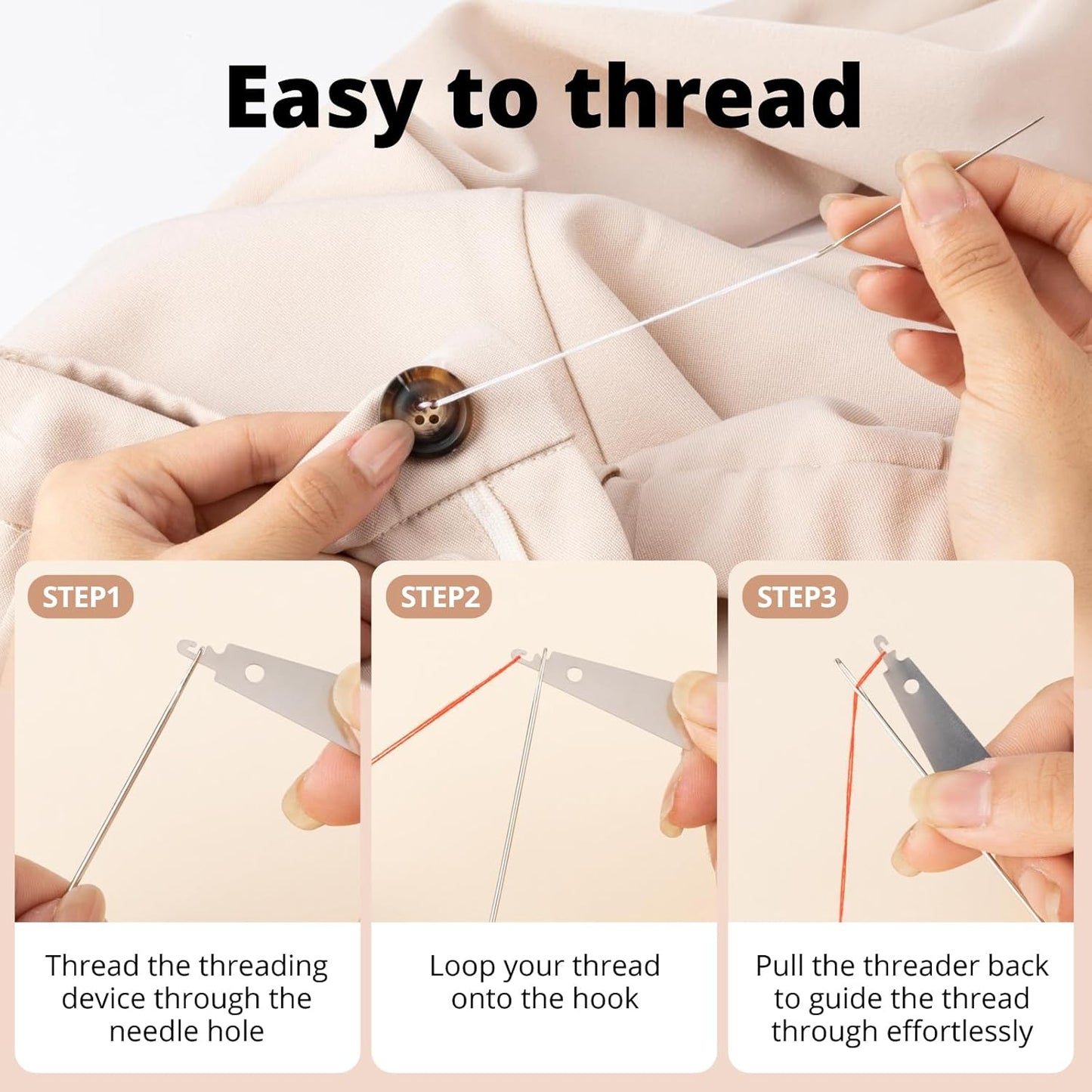 37 Pcs Big Eye Steel Sewing Needles Kit - Stainless Steel Needles for Hand Sewing Kit with Thread Ripper, Needle Threaders, Threads and Thimbles