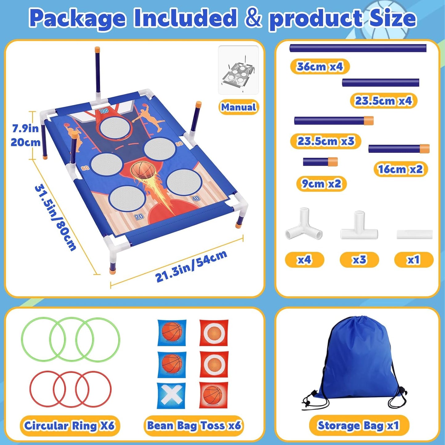 Outdoor Games Bean Bag Toss for Kids, Cornhole Set Ring Toss Games for Lawn, Yard, Camping