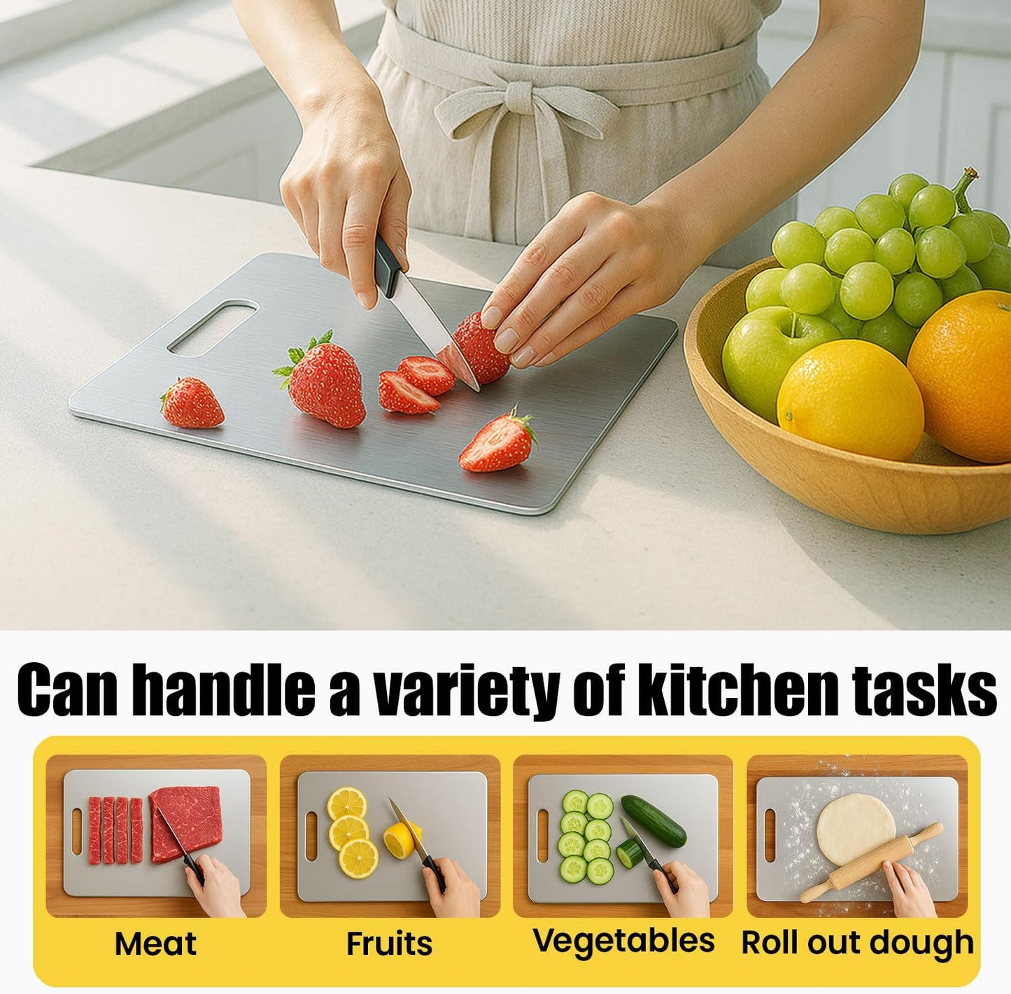 Titanium Cutting Board, 100% Pure Titanium Chopping Board for Kitchen, Hygiene & Durability Double Sided Cutting Board, Non toxic Chopping Board, Dishwasher Safe (13.2“ x 9.4”)