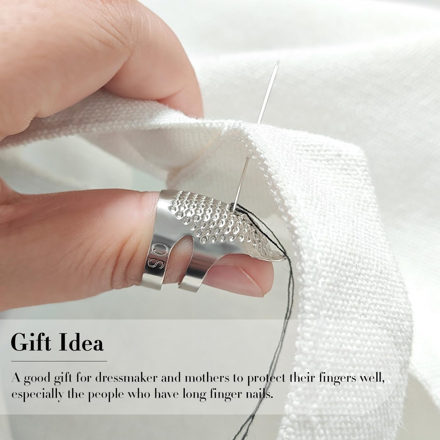 FR 4 Pack (2 Sizes, S/M) Thimble Finger Protector, Adjustable Metal Shield for Pins and Needles, Sewing Quilting Craft Accessories, DIY Tools, Needlework Silver