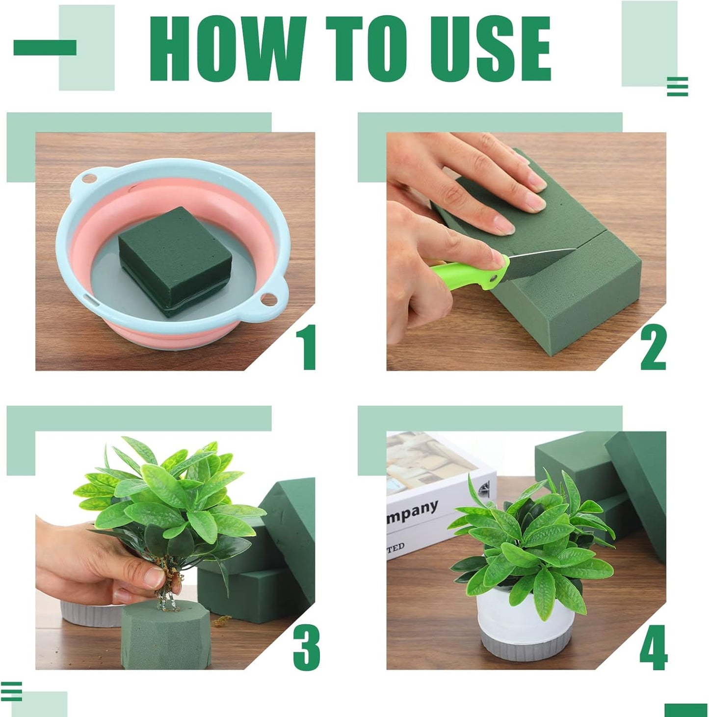 Marsui 30Pcs Floral Foam Blocks Dry and Wet Florist Foam Brick Flower Arrangements Supplies for Fresh and Artificial Flowers Craft Plant Filler Decoration, Green(3.2 x 5.5 x 1.8 Inch)