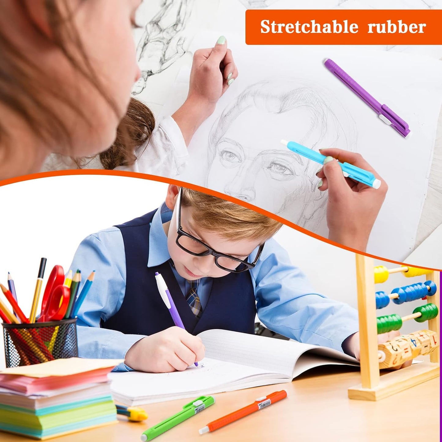 Teling 30 Pcs Retractable Mechanical Eraser Pen, School Pen-Style Erasers Pencil Click Bulk for School Office Painting Writing Drawing Drafting Sketching Adults Kids Supplies(Multicolor)