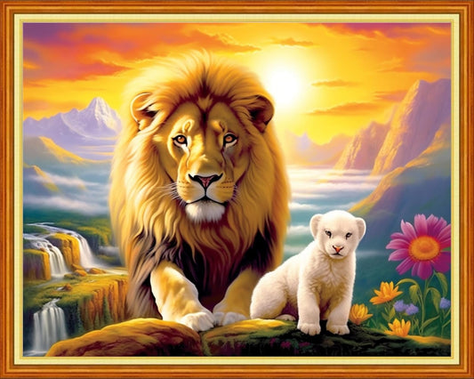 Dimxvean Stamped Cross Stitch Kits,Cross Stitch Kits for Adults Beginners,Embroidery Kits Full Range of Cross Stitch Stamped Kits Needlepoint Kits Cross Stitch Patterns-Lion Sunrise 16x20 inch
