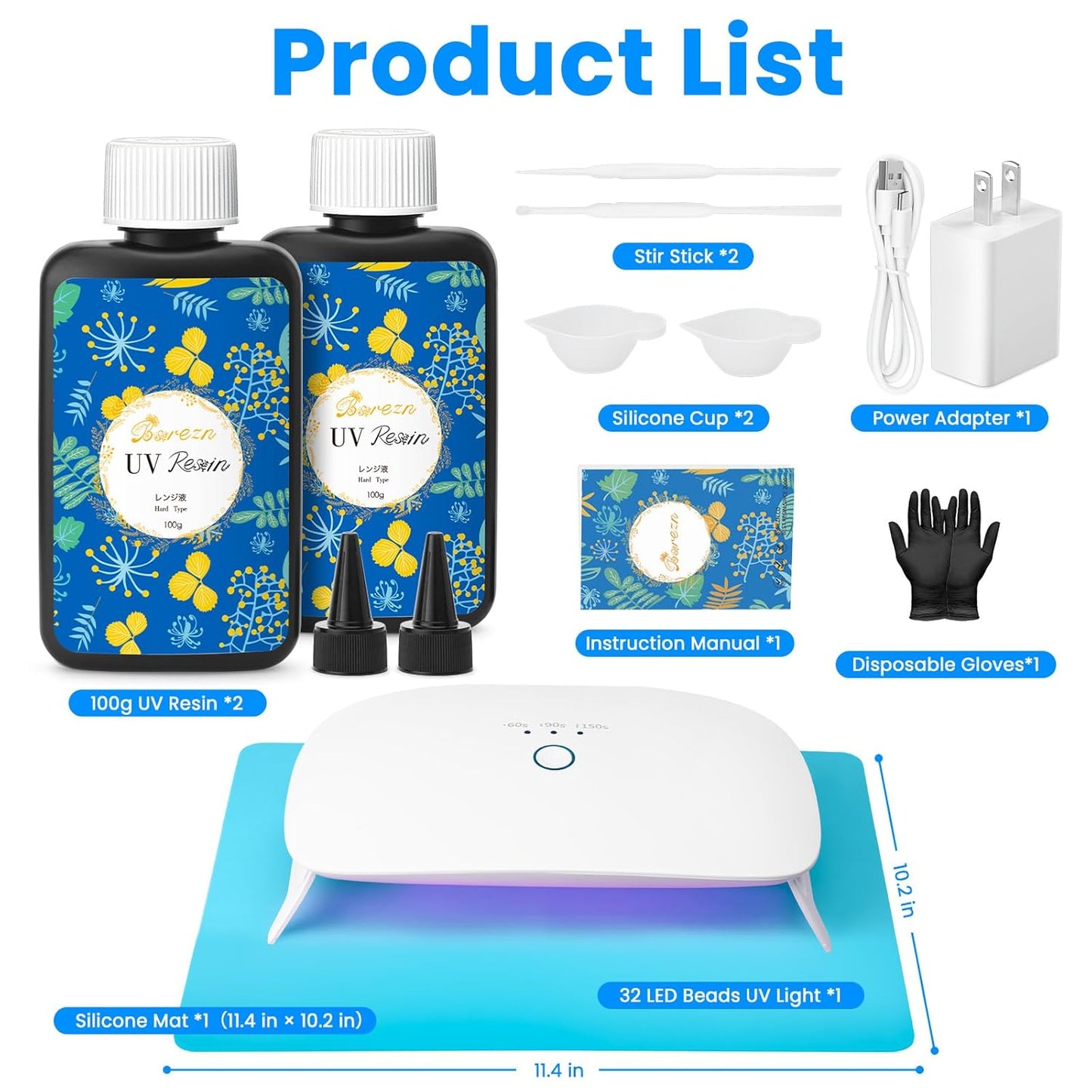 Bsrezn 200g UV Resin Kit with Large Light 32 Beads, Crystal Clear Solar Activated UV Epoxy Resin for Jewelry Making (100g x 2)