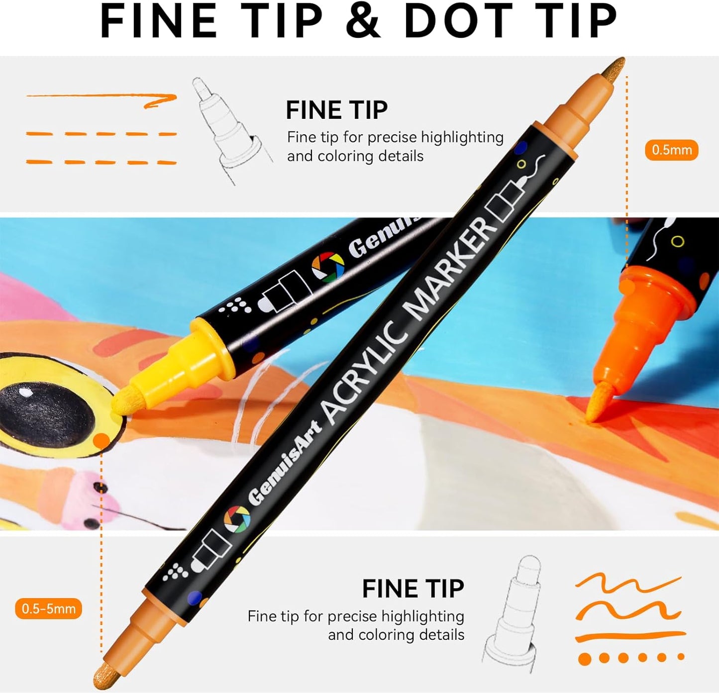 24 Colors Acrylic Paint Pens, Acrylic Paint Markers Dual Tip, with Dot Tip and Fine Tip, Acrylic Markers for Rock Painting, Wood, Canvas, Fabric, Paper, DIY Crafts Making Art Supplies (24)