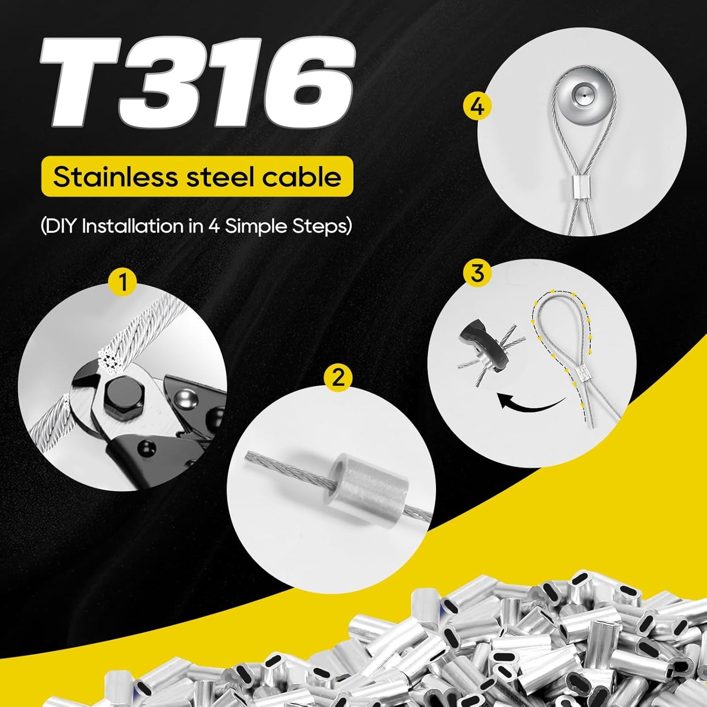 316 Stainless Steel Cable, 400FT 1/32IN Wire Rope 7 * 7 Strand with 100Pcs Aluminum Sleeves Stops, Guide Wire for Outdoor String Lights for String Lights Hanging, Clotheslines, Trellis (400FT)