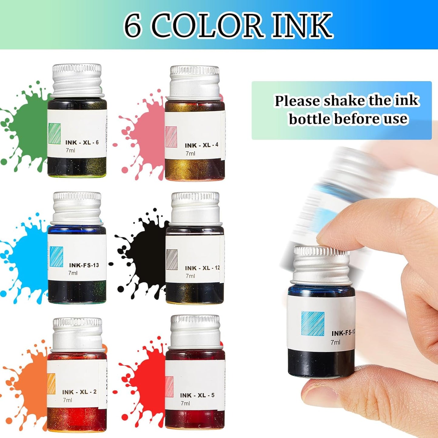 Zonon Glass Dipped Pen Ink Set 14 Pcs Include 6 Pcs Glass Dip Pen, 6 Colorful India Ink and 2 Holder Crystal Signature Calligraphy for Art, Writing, Signatures, Gift(Green Color System)