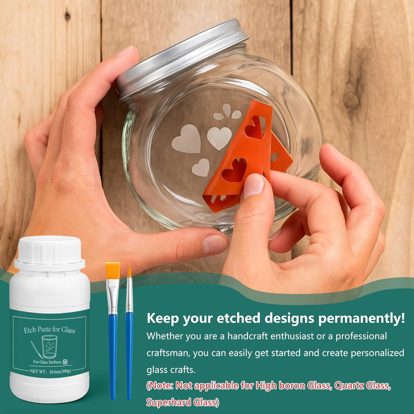 Glass Etch Paste Kit - 300g, Create Permanently Stunning Designs on Glass Surfaces, Perfect for DIY Mirrors, Windows, Glassware